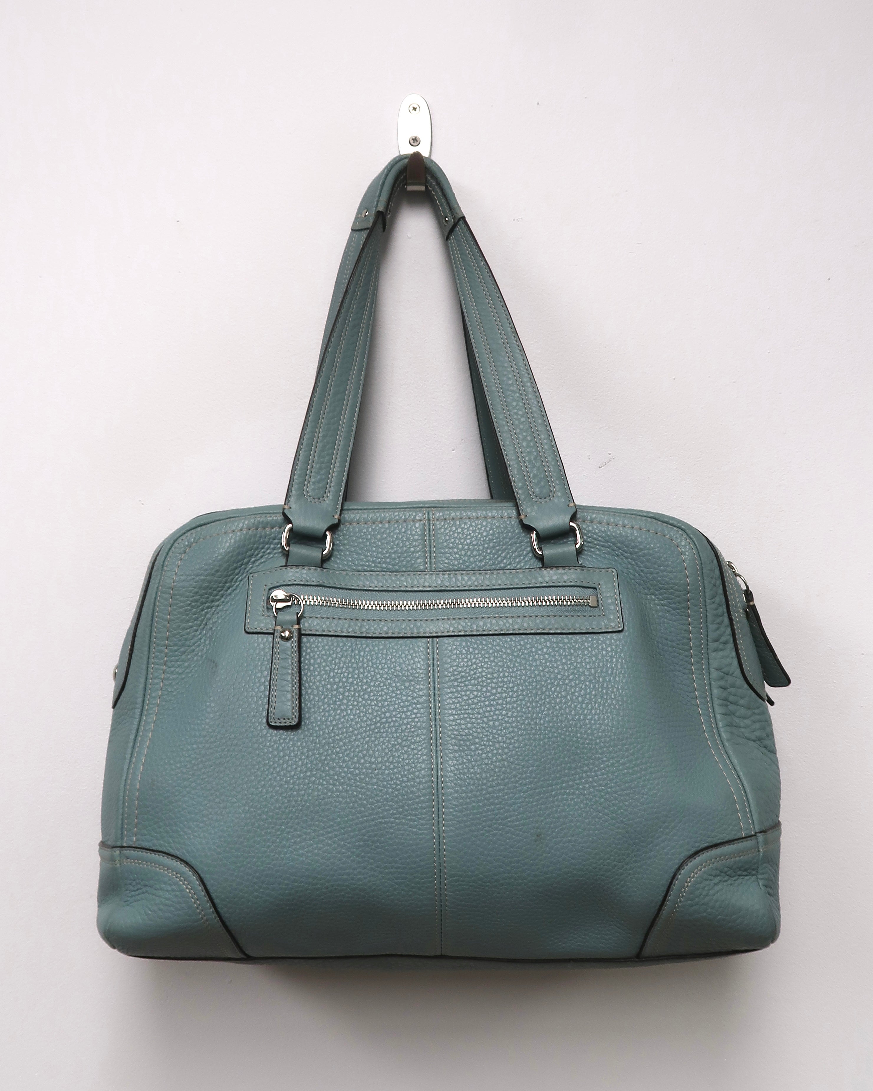 Teal Coach Pebbled Leather Hamilton Hampton Satchel