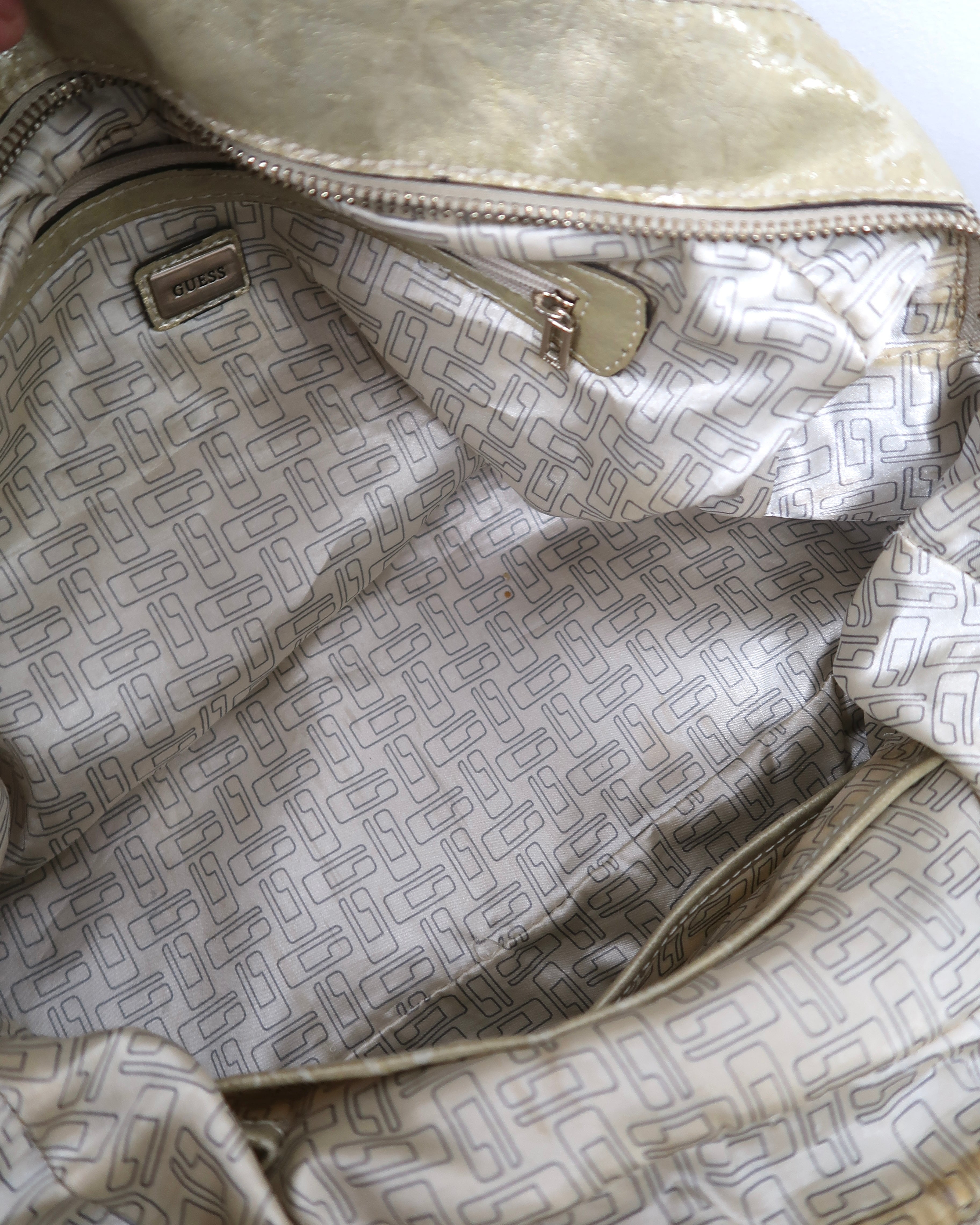 Guess gold beige logo tote bag