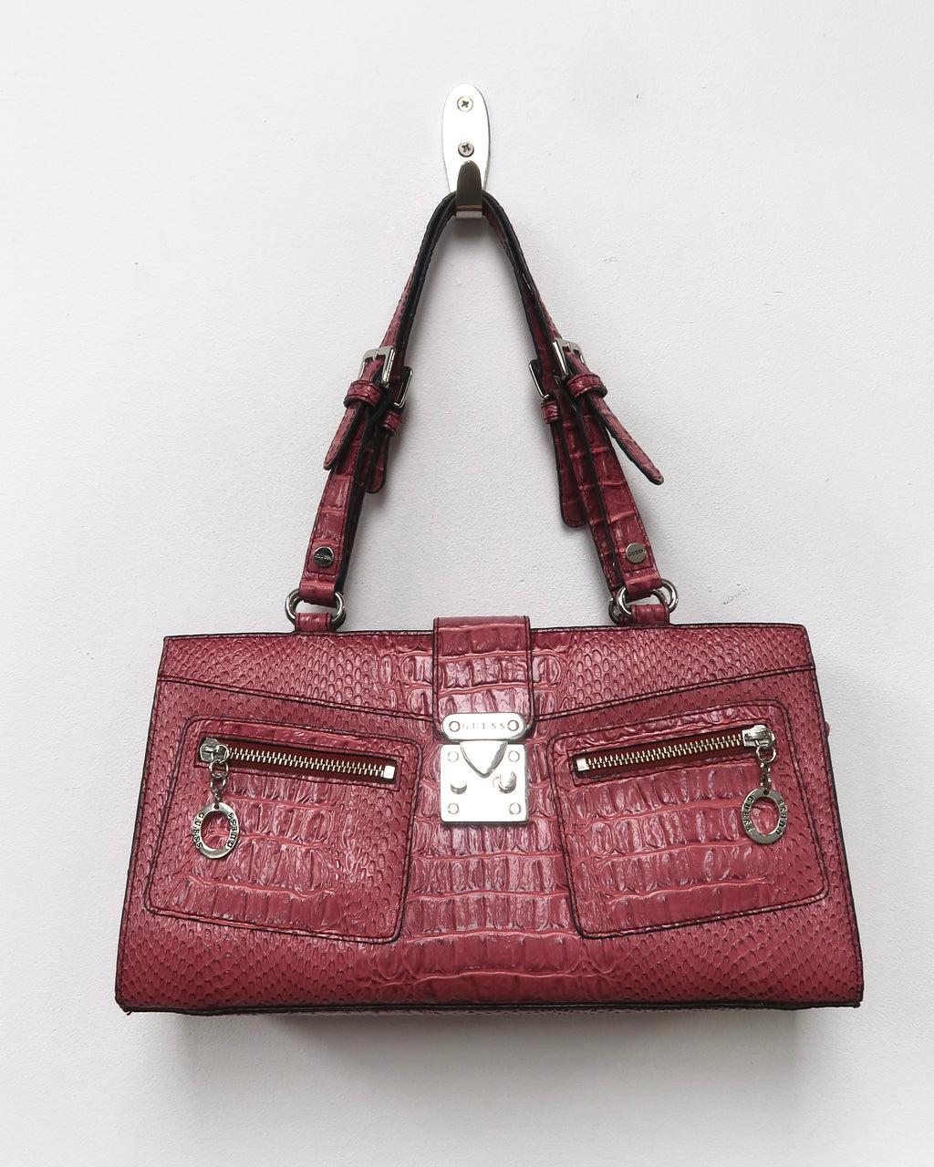 Guess croc-embossed raspberry shoulder bag