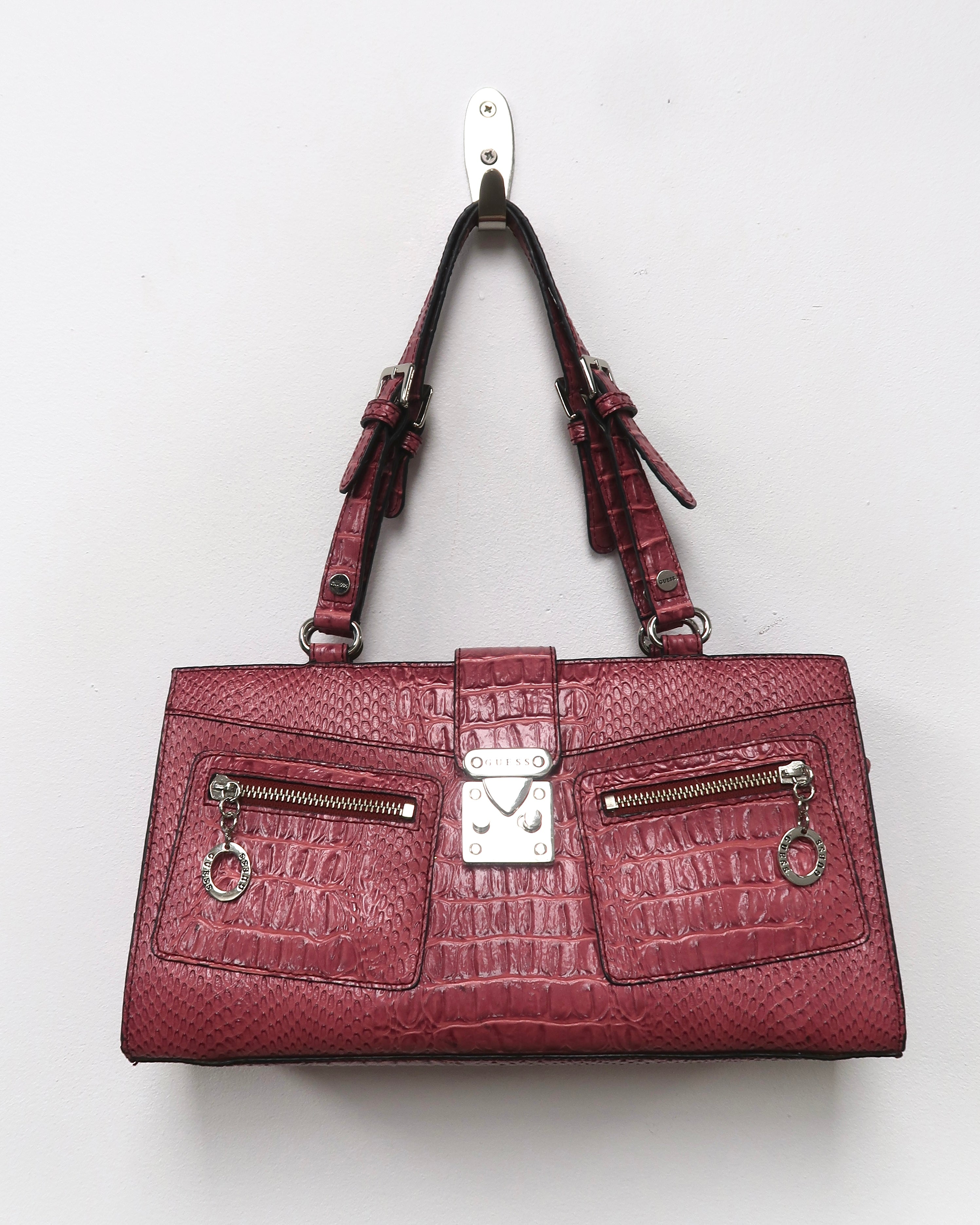 Guess croc-embossed raspberry shoulder bag