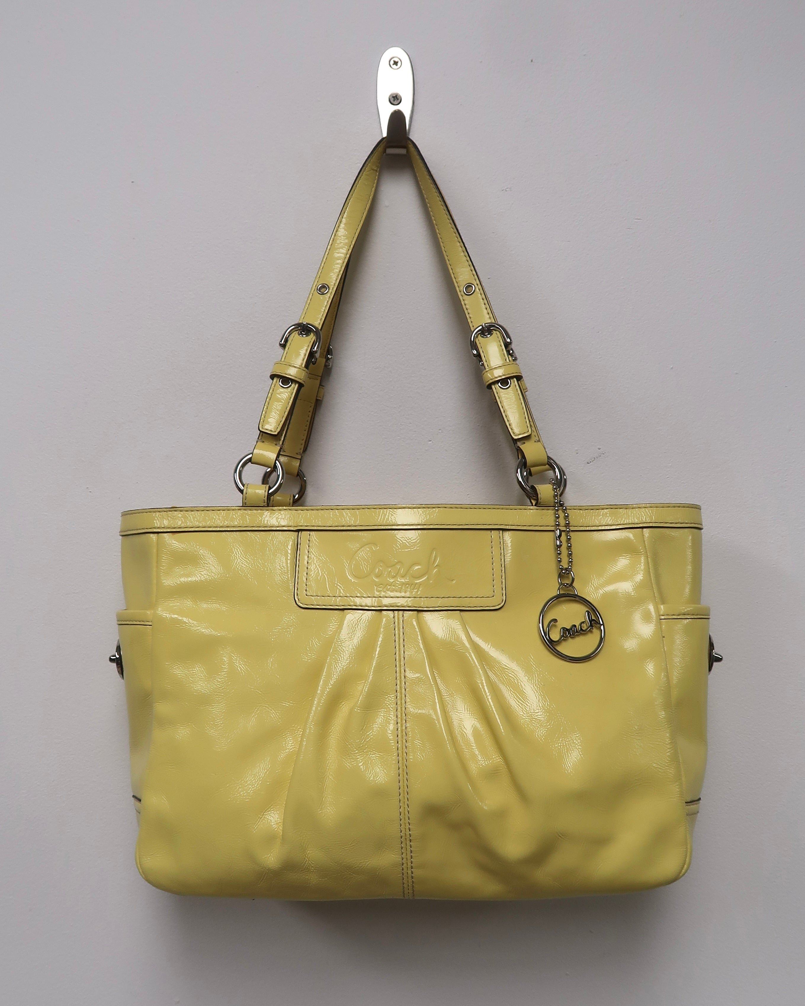 Coach Yellow Patent Leather Pleated Gallery Tote
