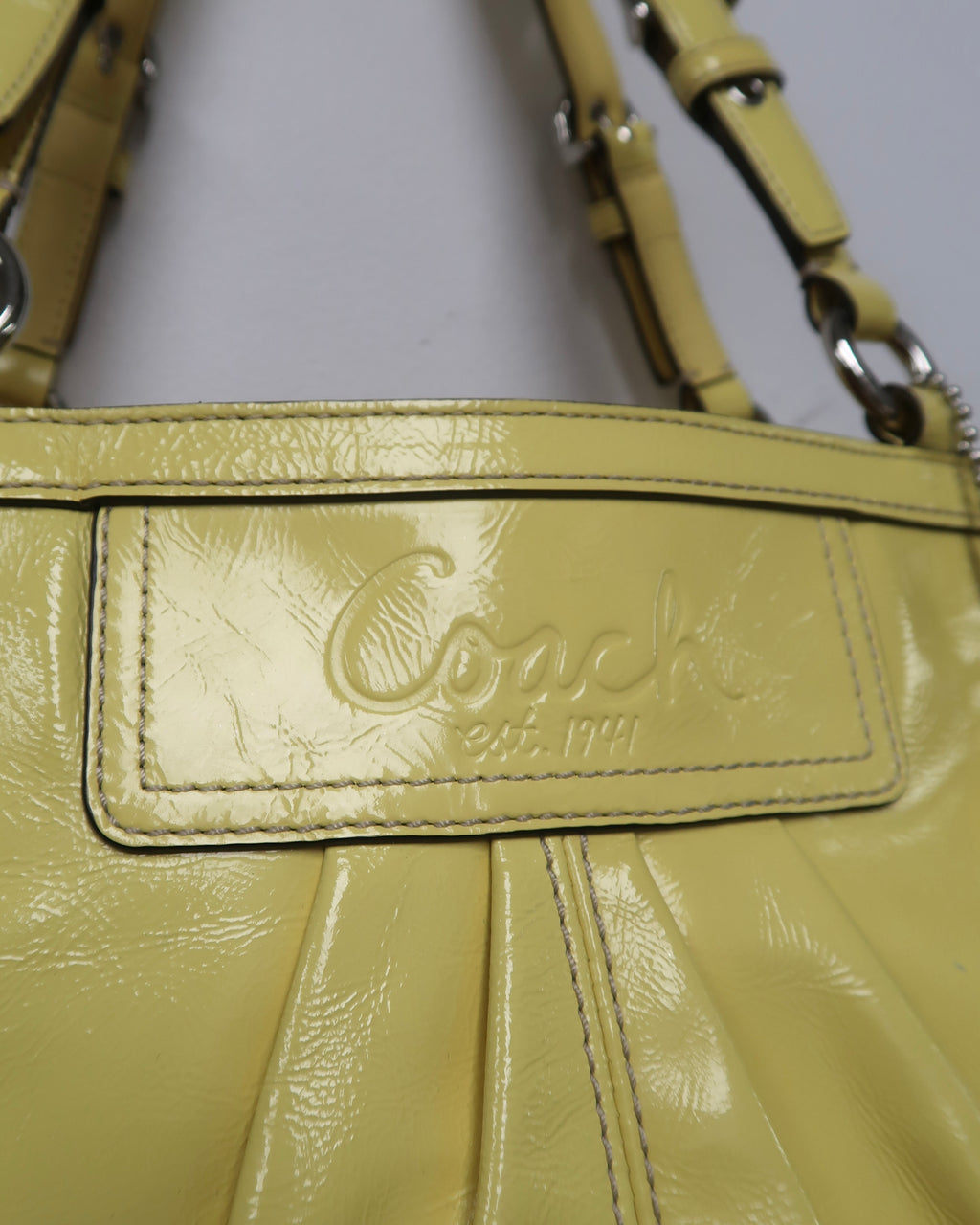 Coach Yellow Patent Leather Pleated Gallery Tote