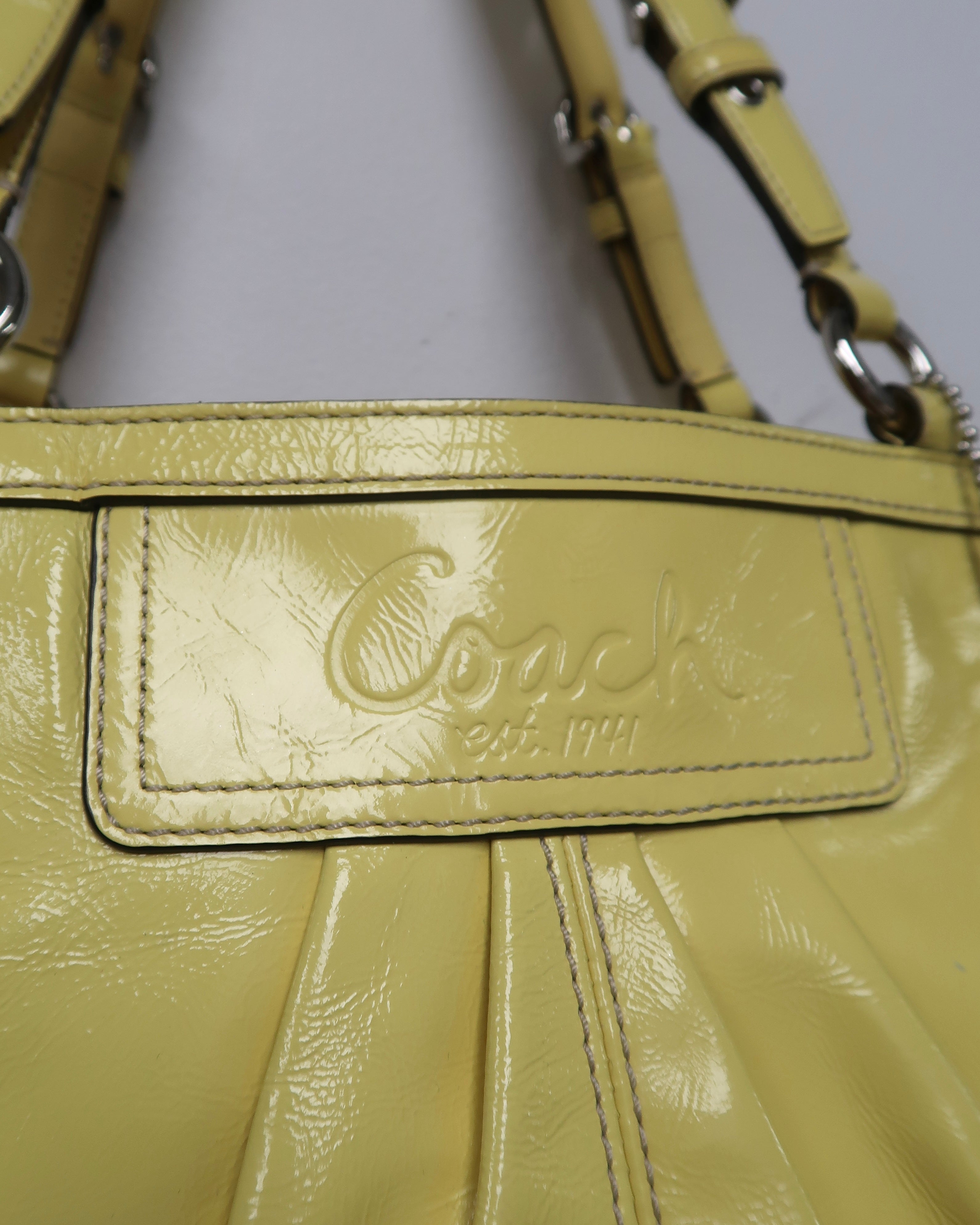 Coach Yellow Patent Leather Pleated Gallery Tote