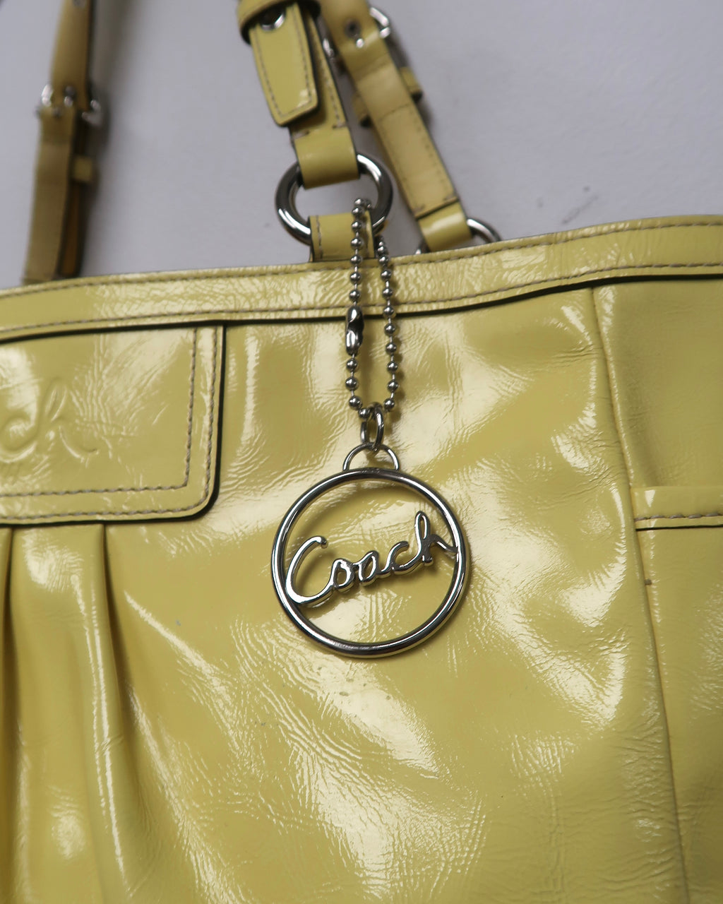 Coach Yellow Patent Leather Pleated Gallery Tote