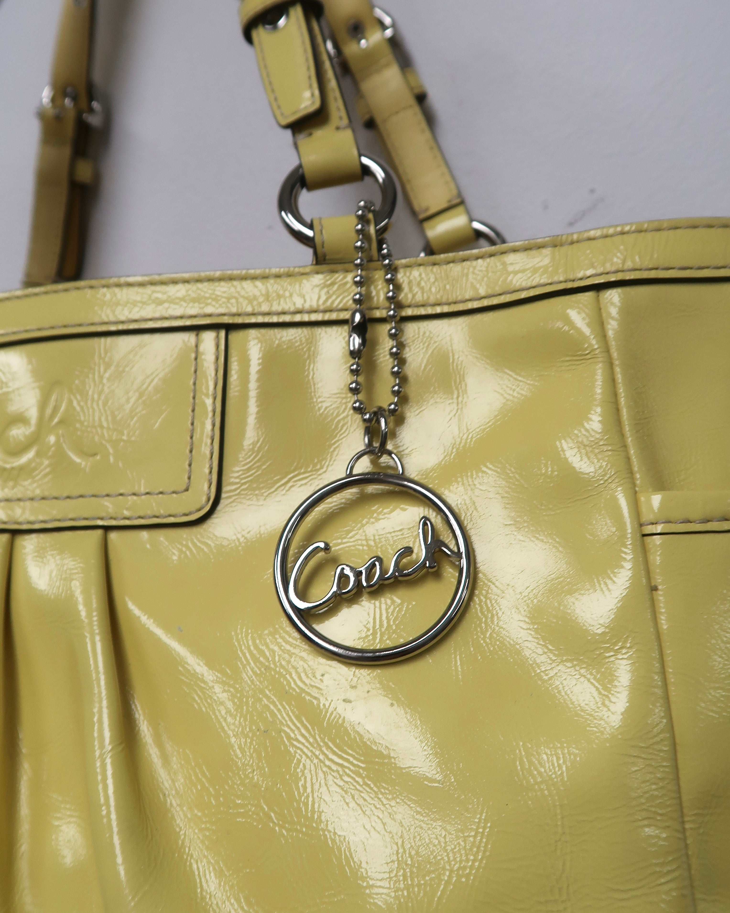 Coach Yellow Patent Leather Pleated Gallery Tote