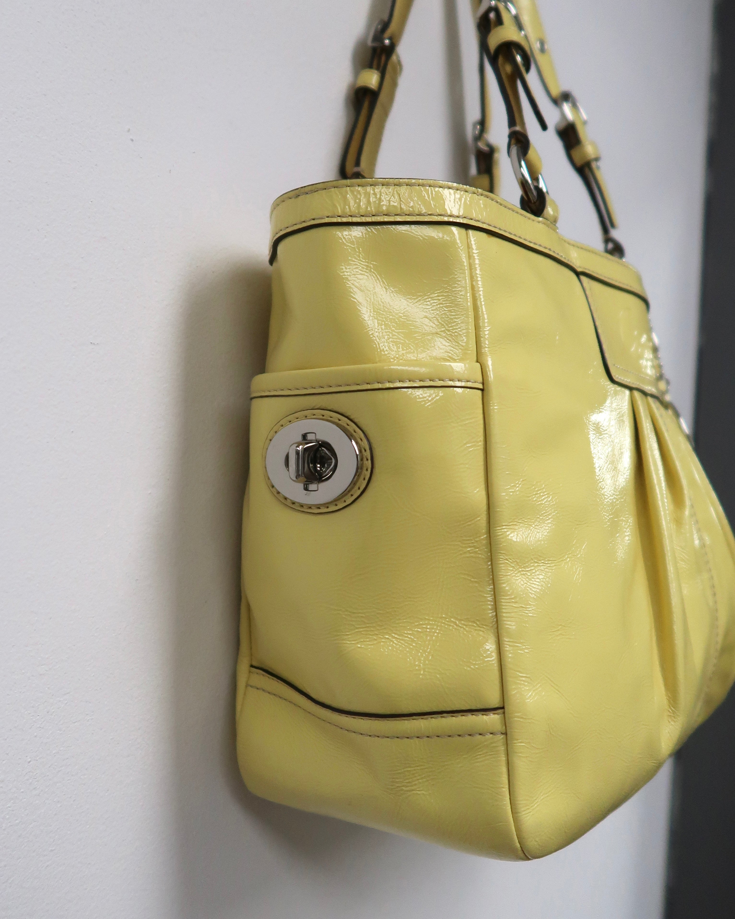 Coach Yellow Patent Leather Pleated Gallery Tote
