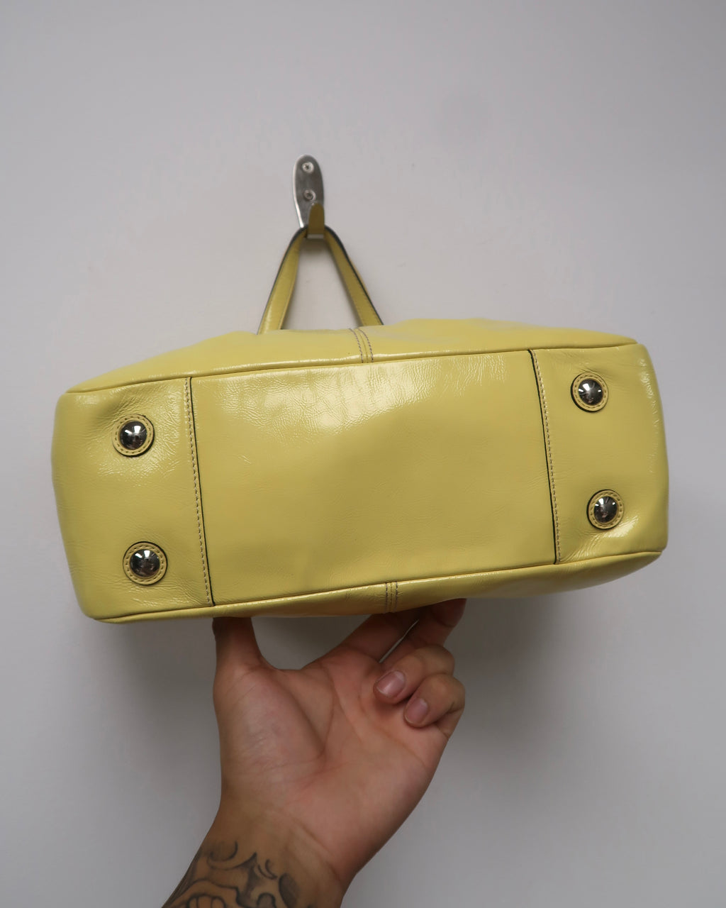 Coach Yellow Patent Leather Pleated Gallery Tote