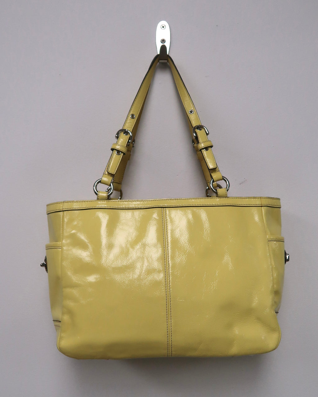 Coach Yellow Patent Leather Pleated Gallery Tote