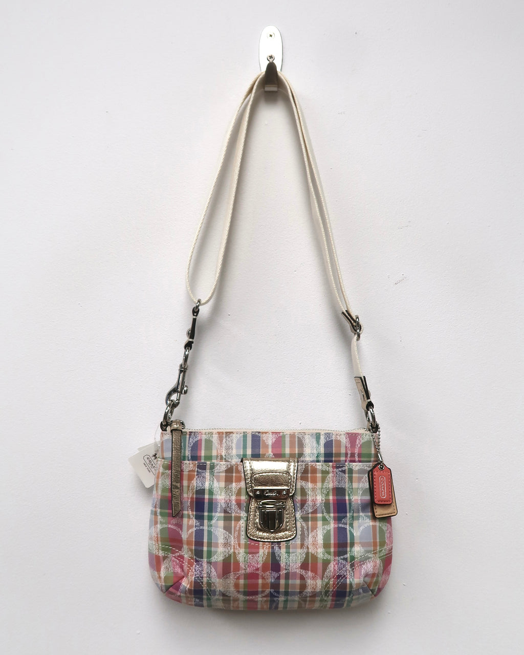 Coach Poppy Madras Plaid Sequined Signature Crossbody