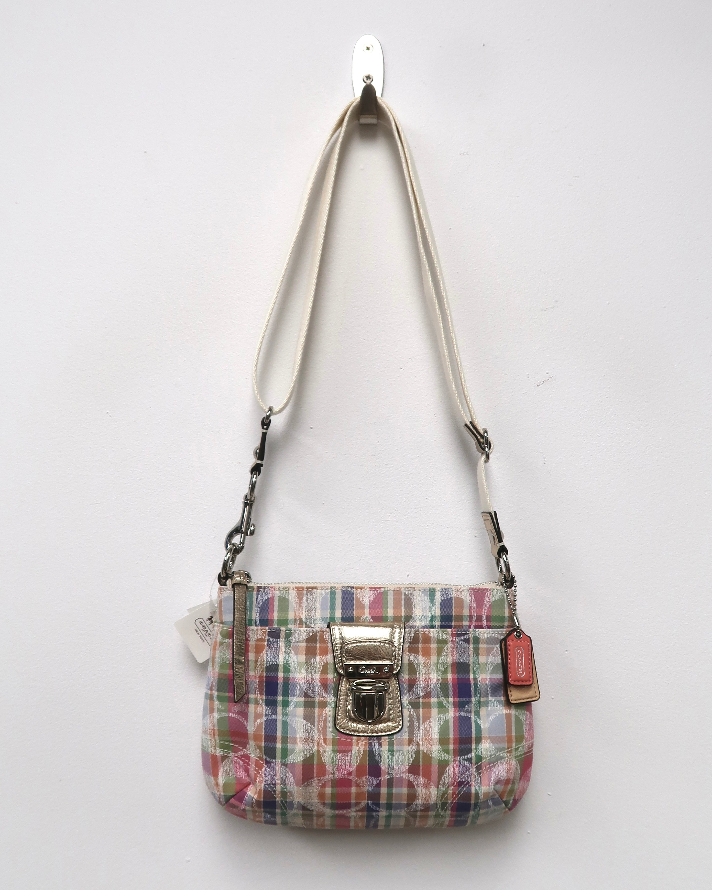 Coach Poppy Madras Plaid Sequined Signature Crossbody