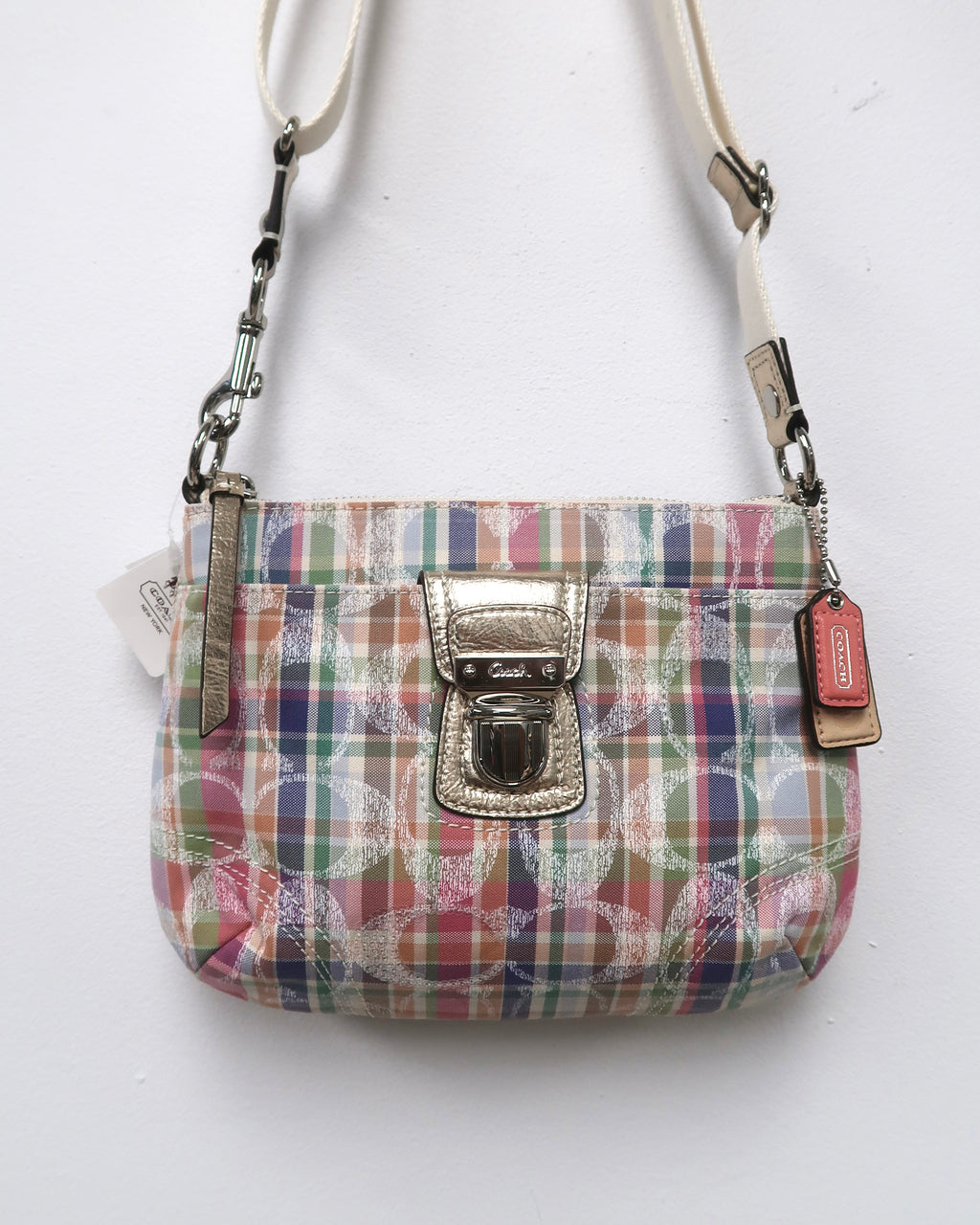 Coach Poppy Madras Plaid Sequined Signature Crossbody