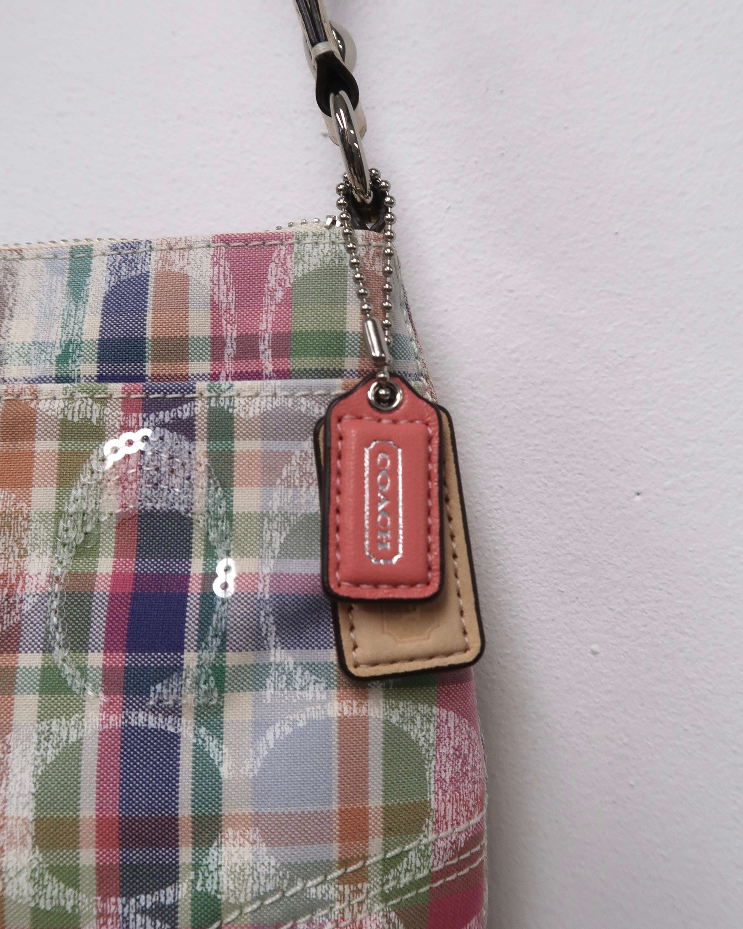 Coach Poppy Madras Plaid Sequined Signature Crossbody
