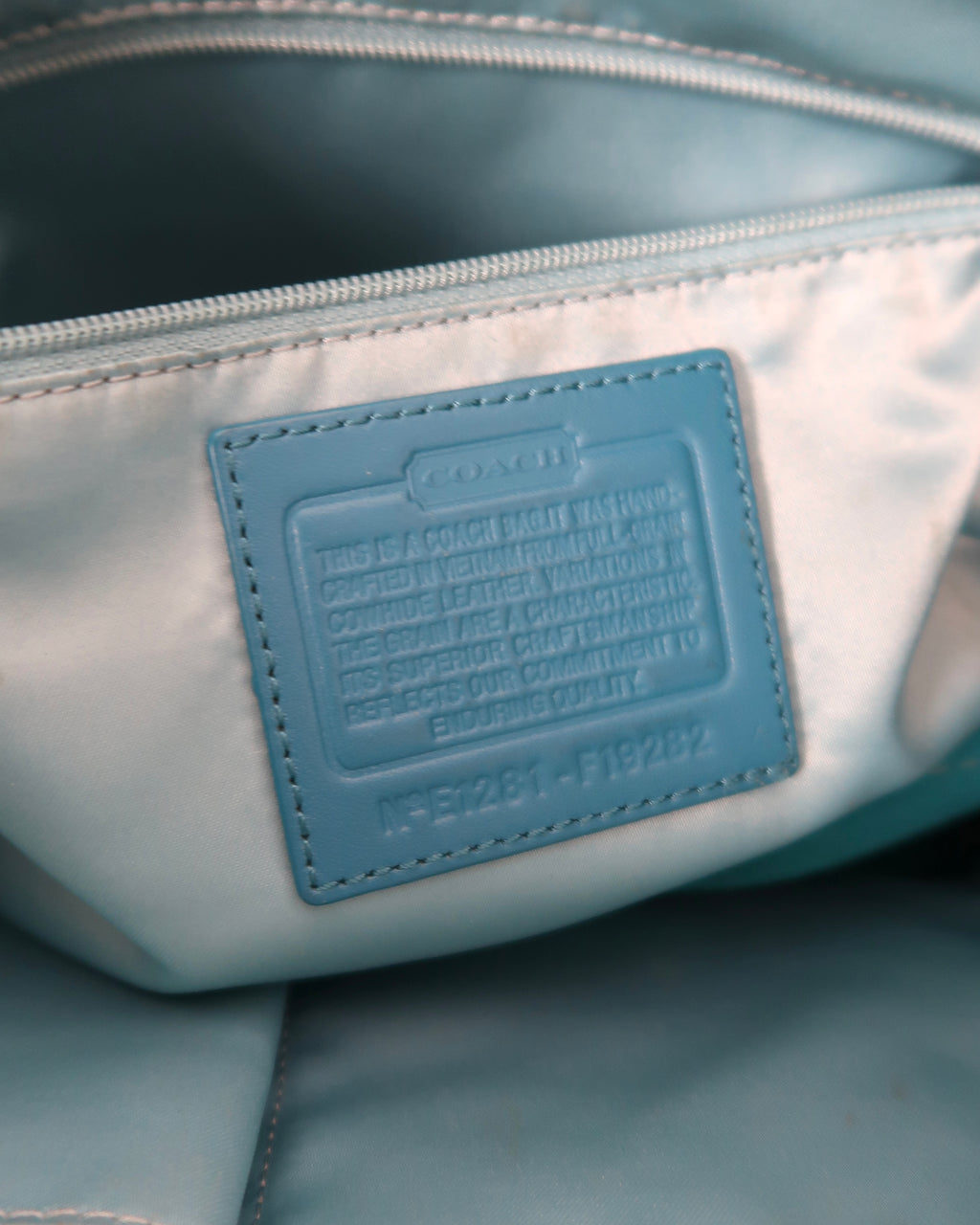 teal Coach Signature Gallery patent leather shoulder bag