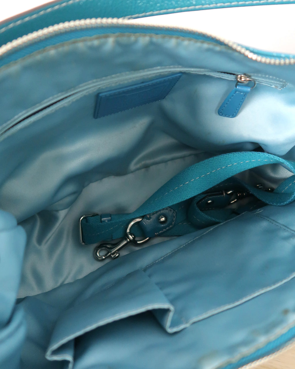 teal Coach Signature Gallery patent leather shoulder bag