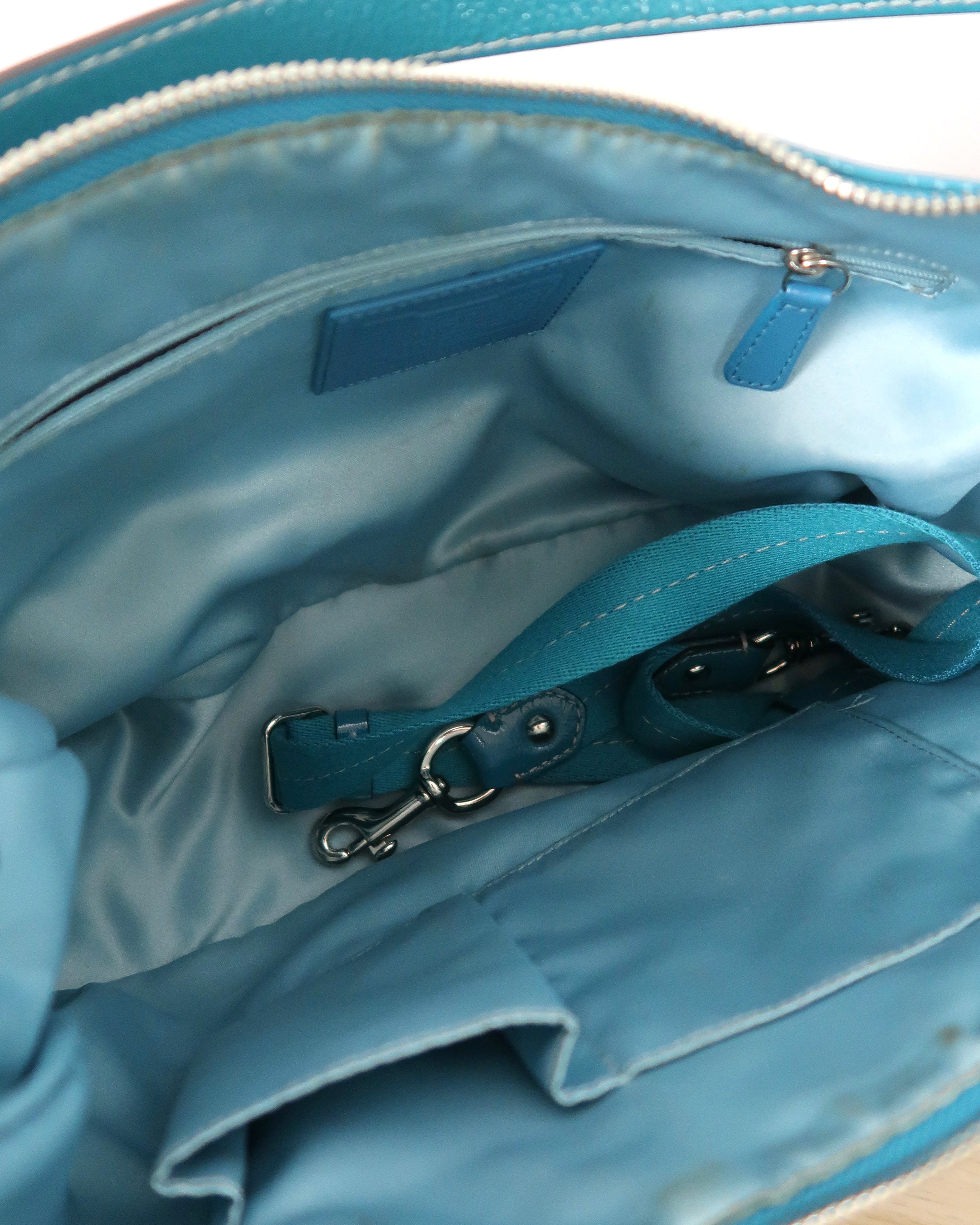 teal Coach Signature Gallery patent leather shoulder bag