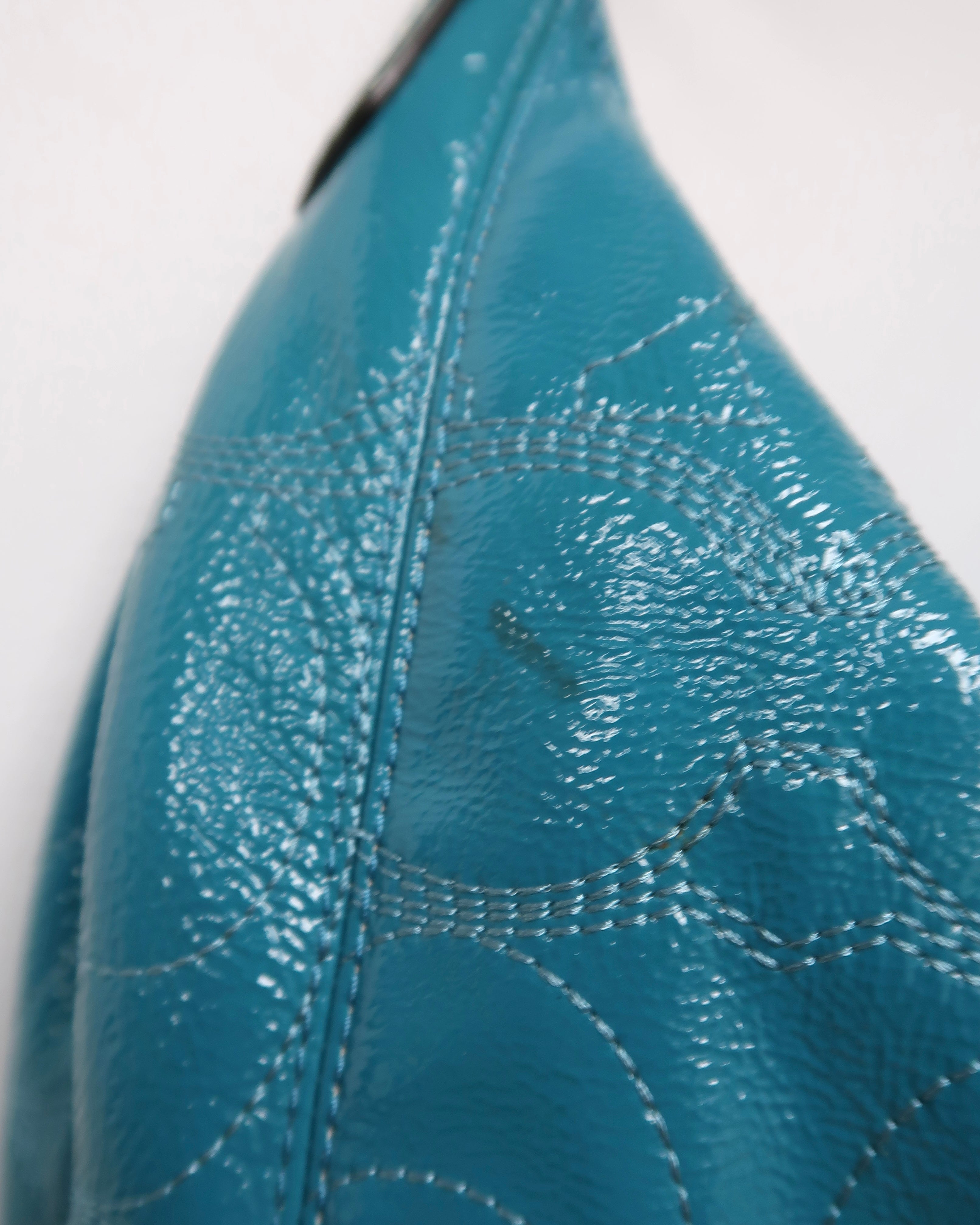 teal Coach Signature Gallery patent leather shoulder bag