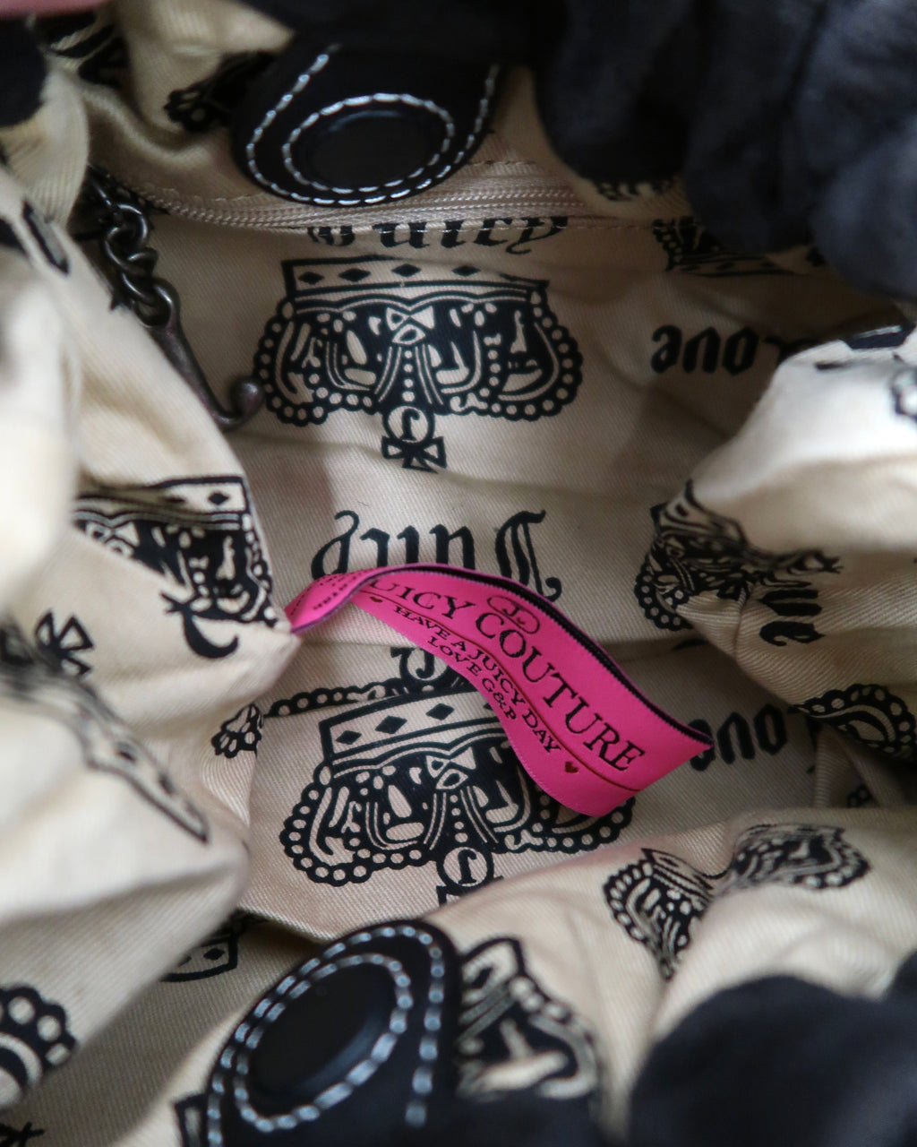 Y2K Juicy Couture black velour mini hobo bag