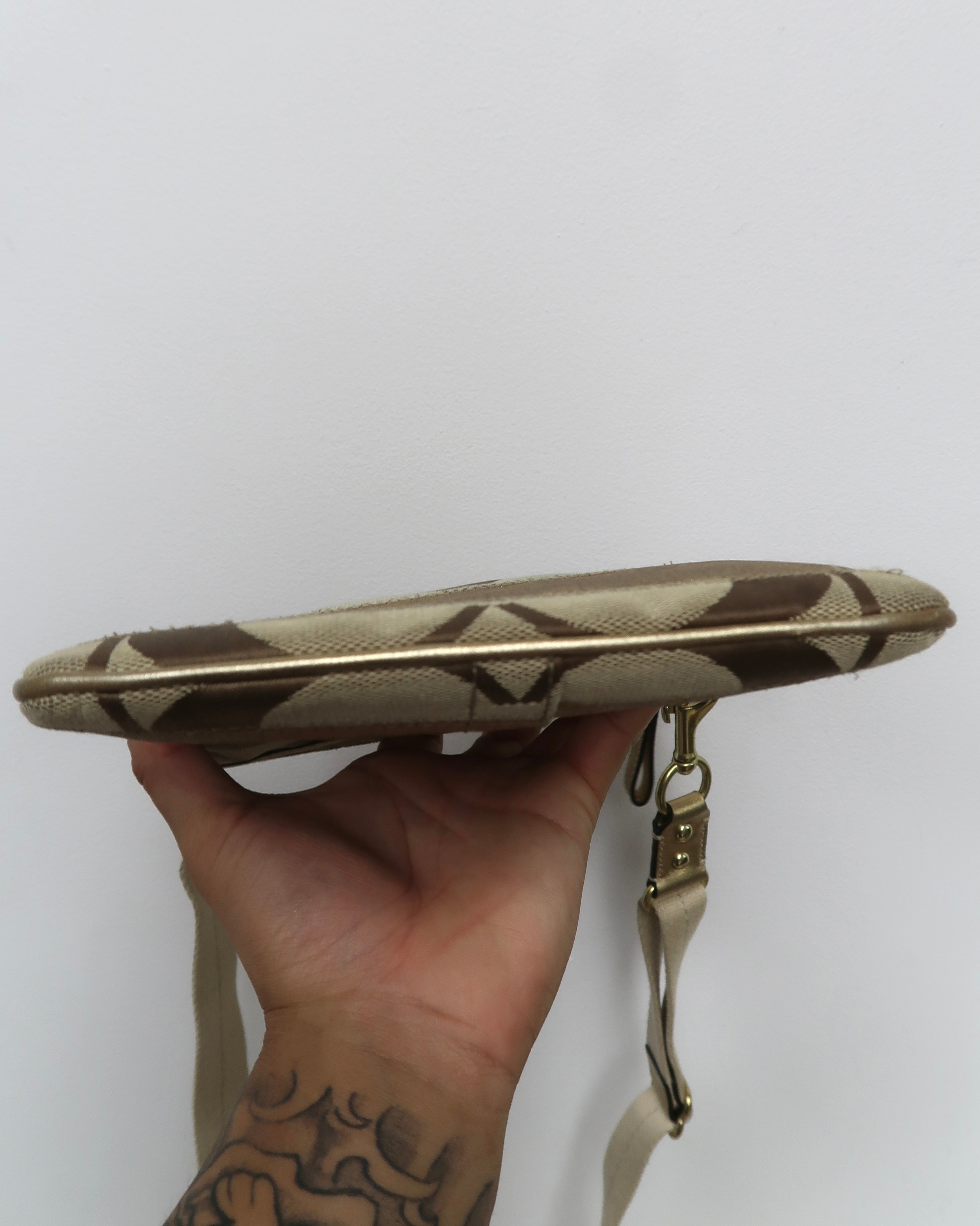 Coach Signature Stripe File Bag (Free matching wristlet included)