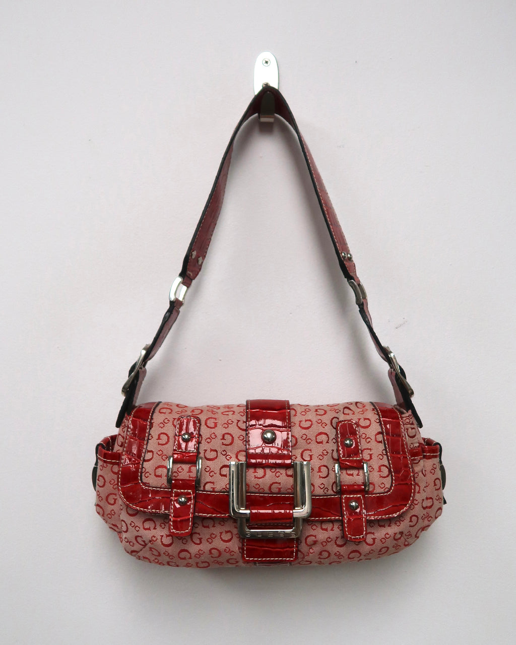 Guess red monogram shoulder bag