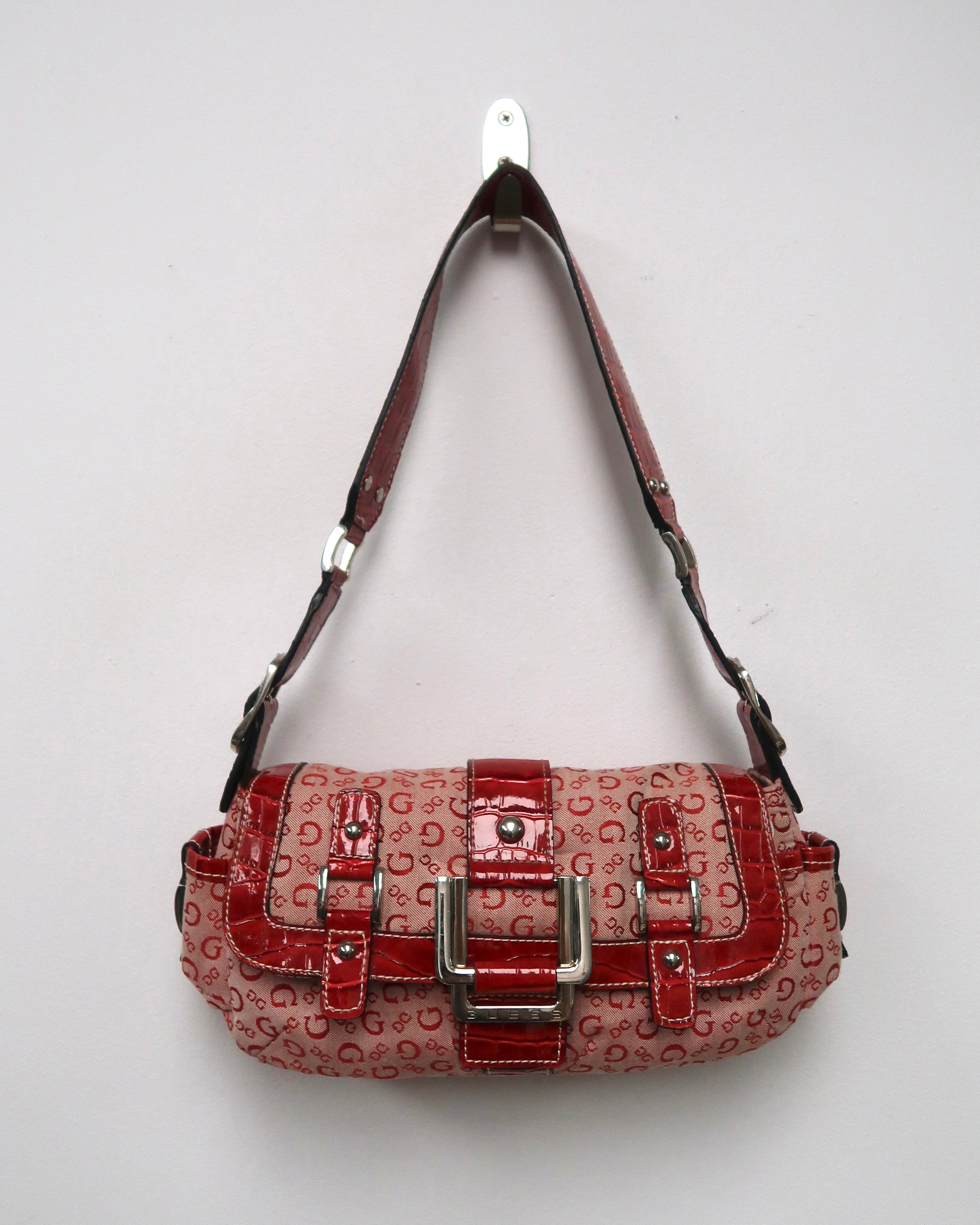 Guess red monogram shoulder bag