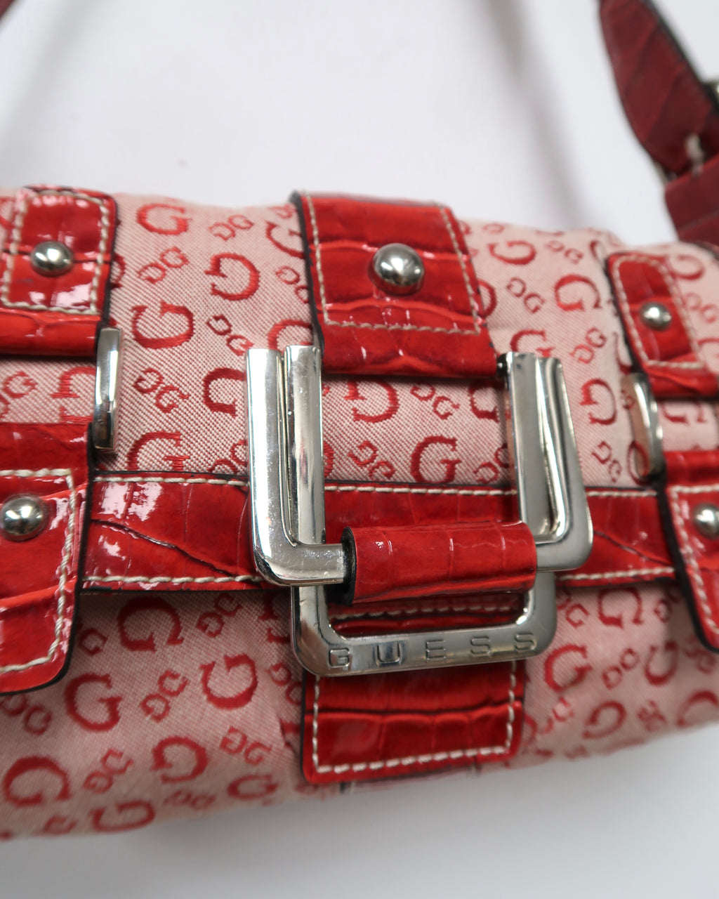 Guess red monogram shoulder bag