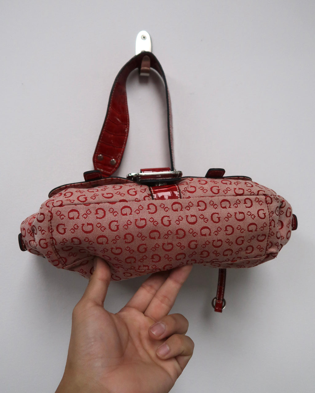 Guess red monogram shoulder bag