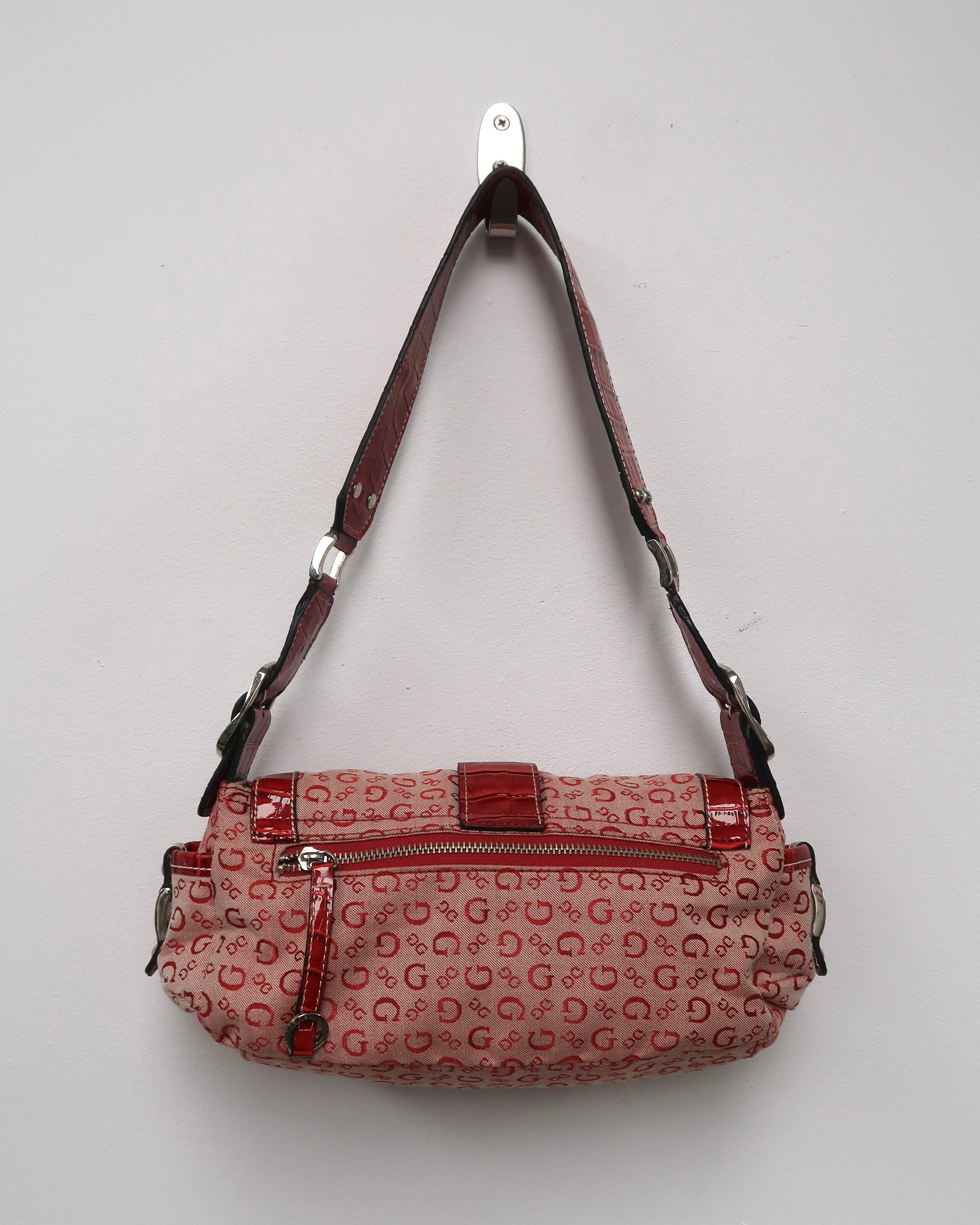 Guess red monogram shoulder bag