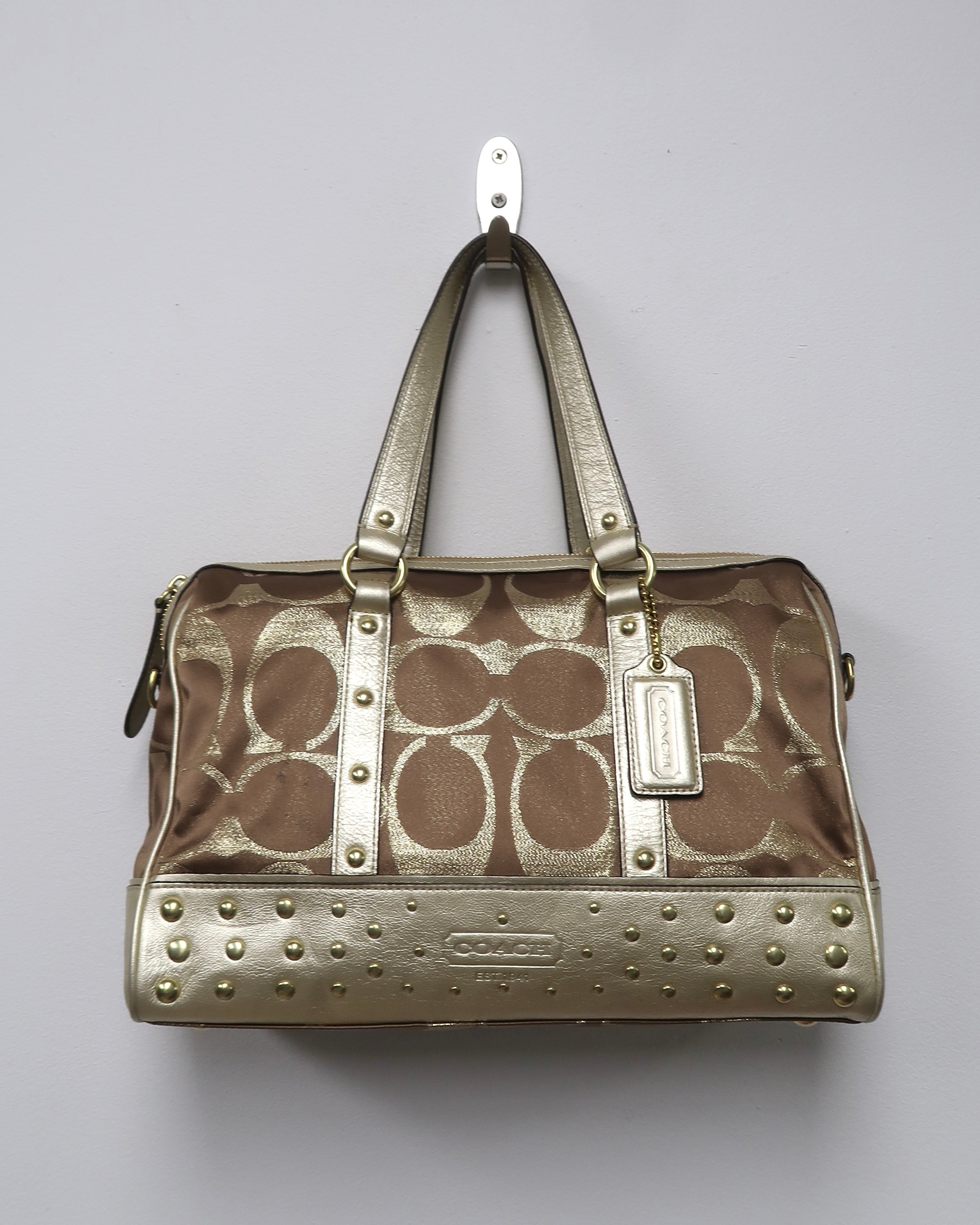 Coach Signature Studded Lurex Satchel