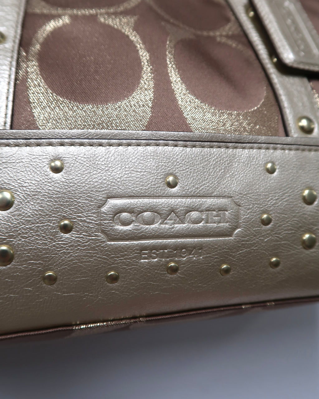 Coach Signature Studded Lurex Satchel