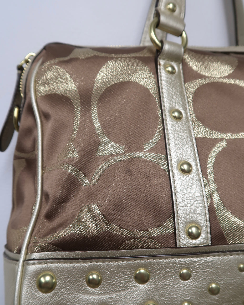 Coach Signature Studded Lurex Satchel