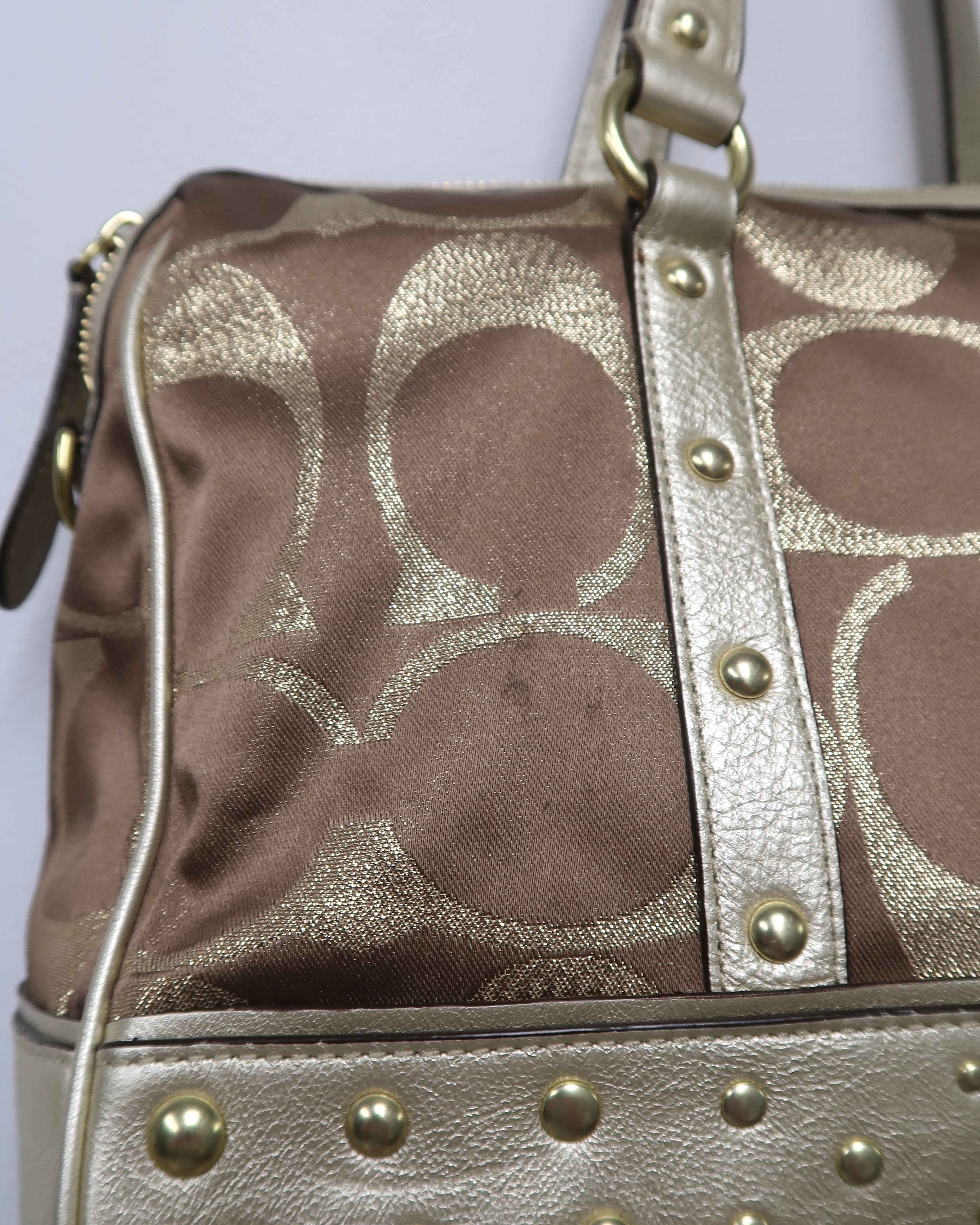 Coach Signature Studded Lurex Satchel
