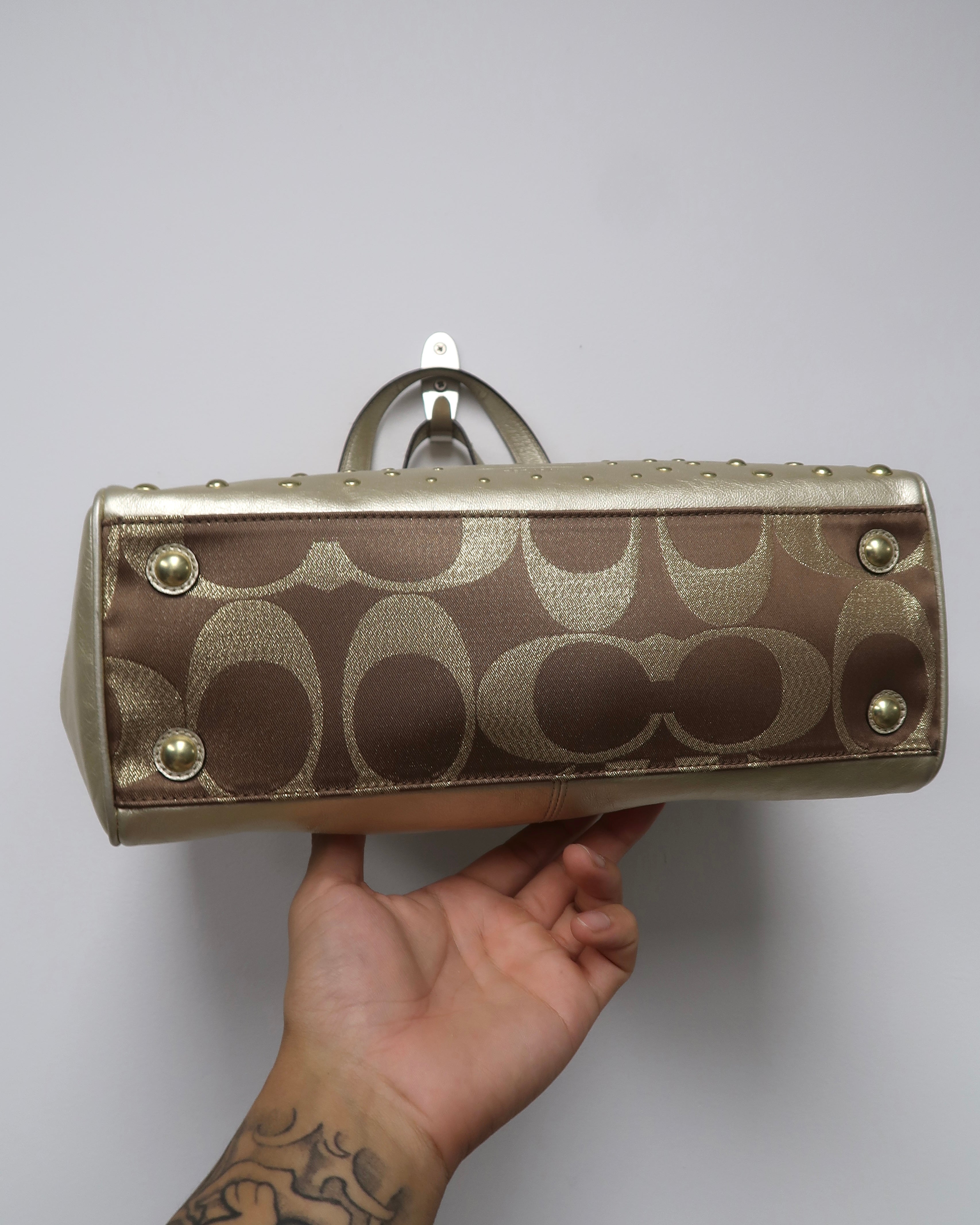Coach Signature Studded Lurex Satchel