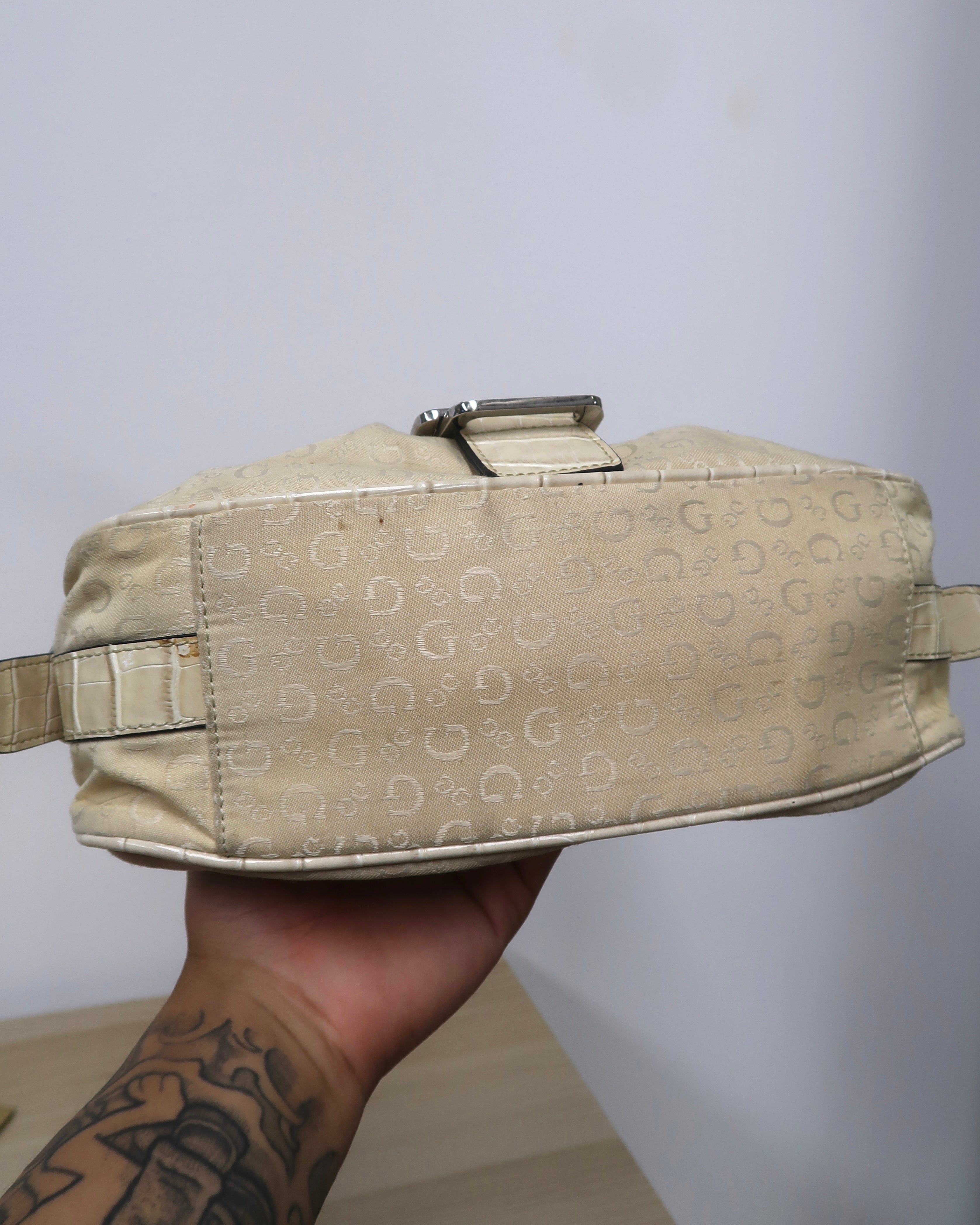 beige Guess satchel