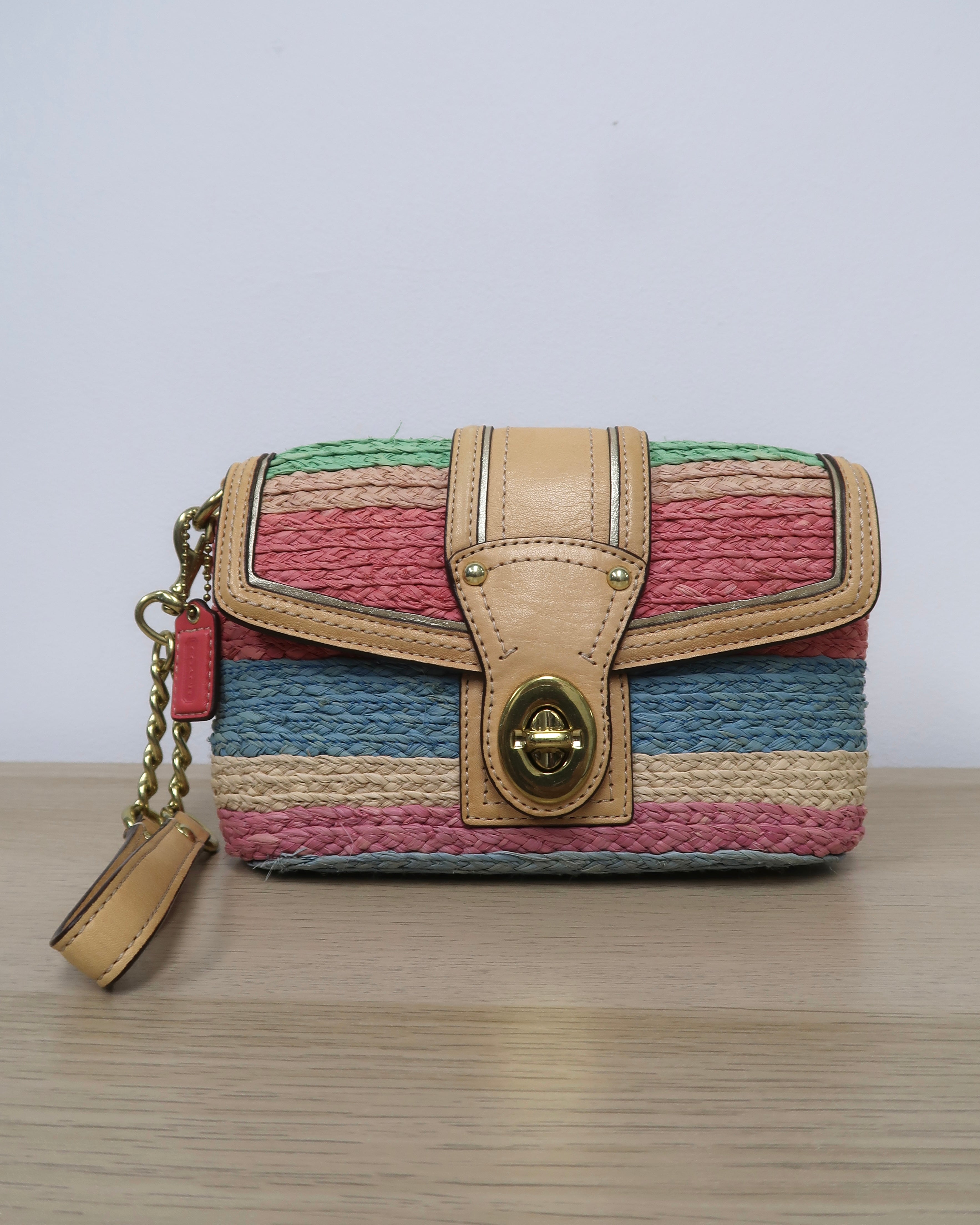 Coach Hampton Striped Multicolor Straw Wristlet
