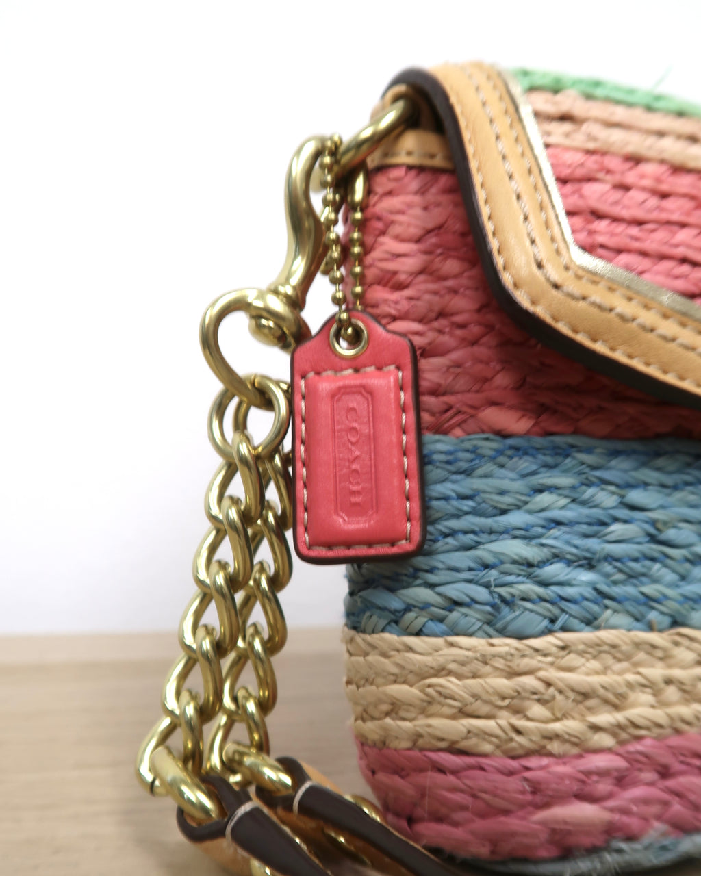 Coach Hampton Striped Multicolor Straw Wristlet