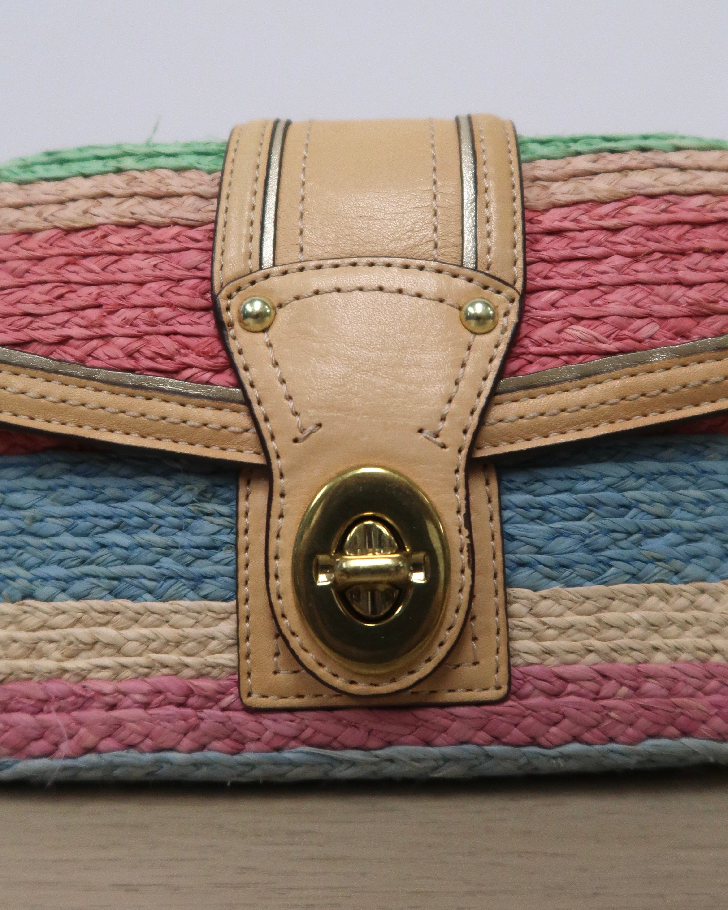 Coach Hampton Striped Multicolor Straw Wristlet