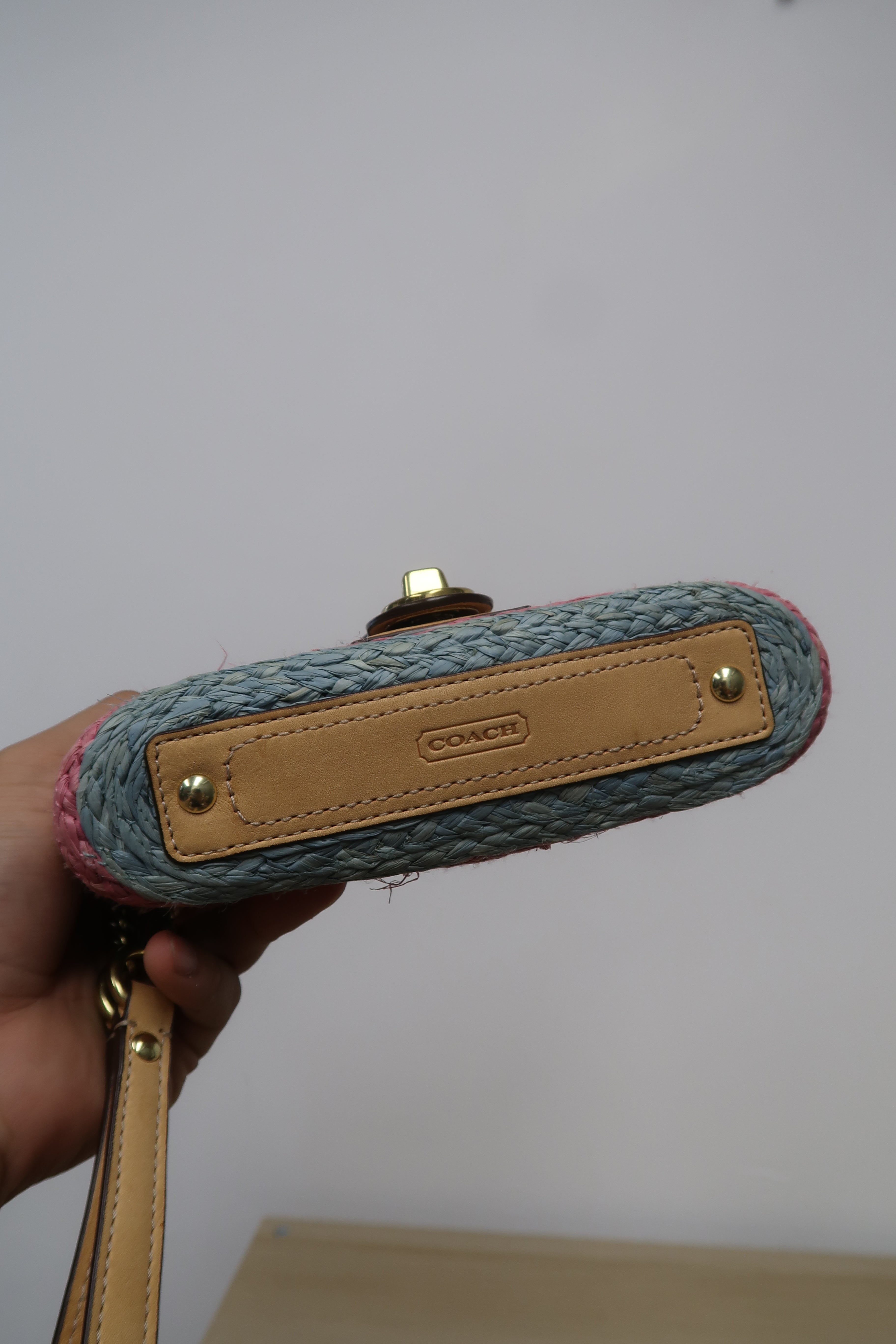 Coach Hampton Striped Multicolor Straw Wristlet