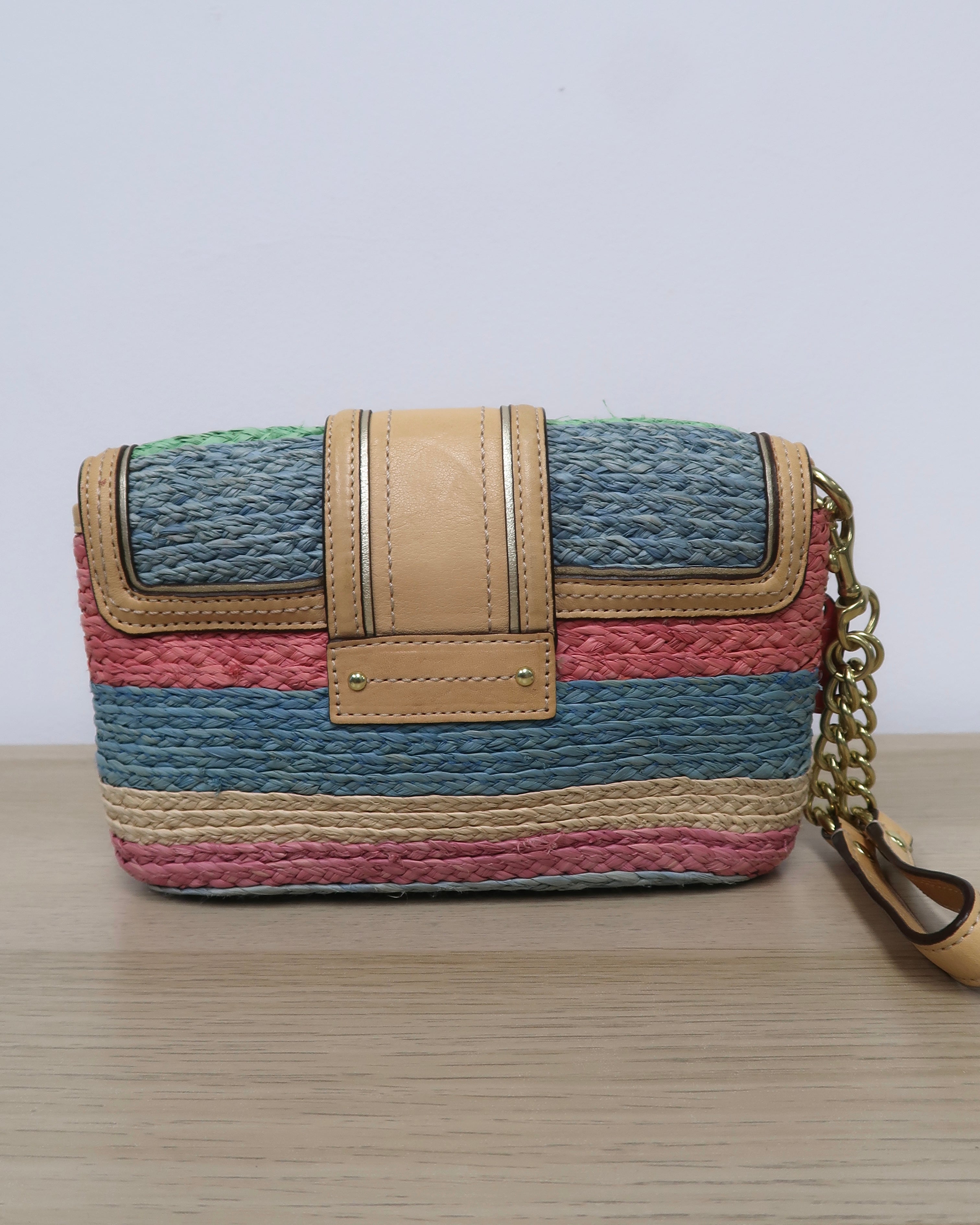Coach Hampton Striped Multicolor Straw Wristlet