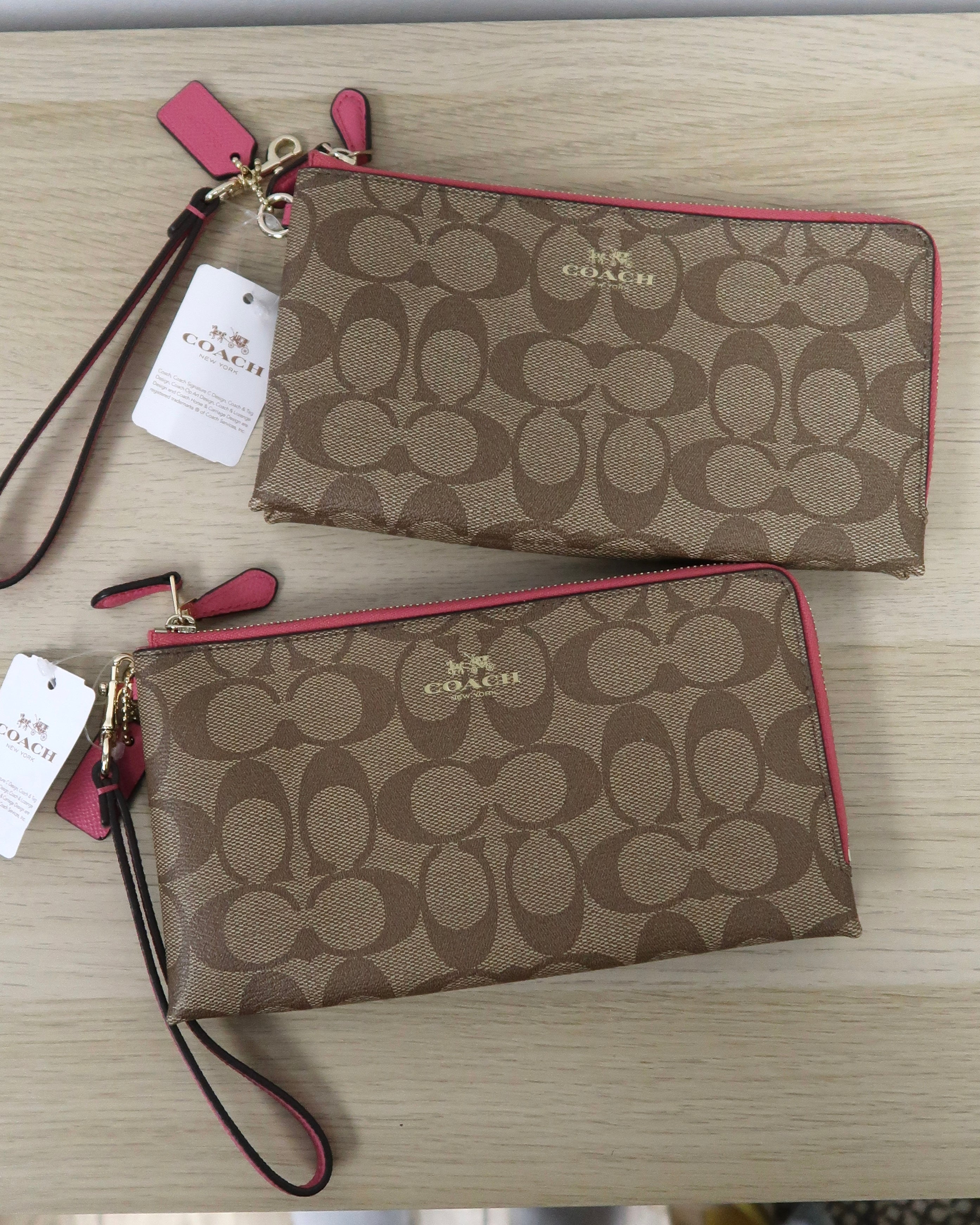 Coach Signature PVC Double Zip Wristlet Wallet