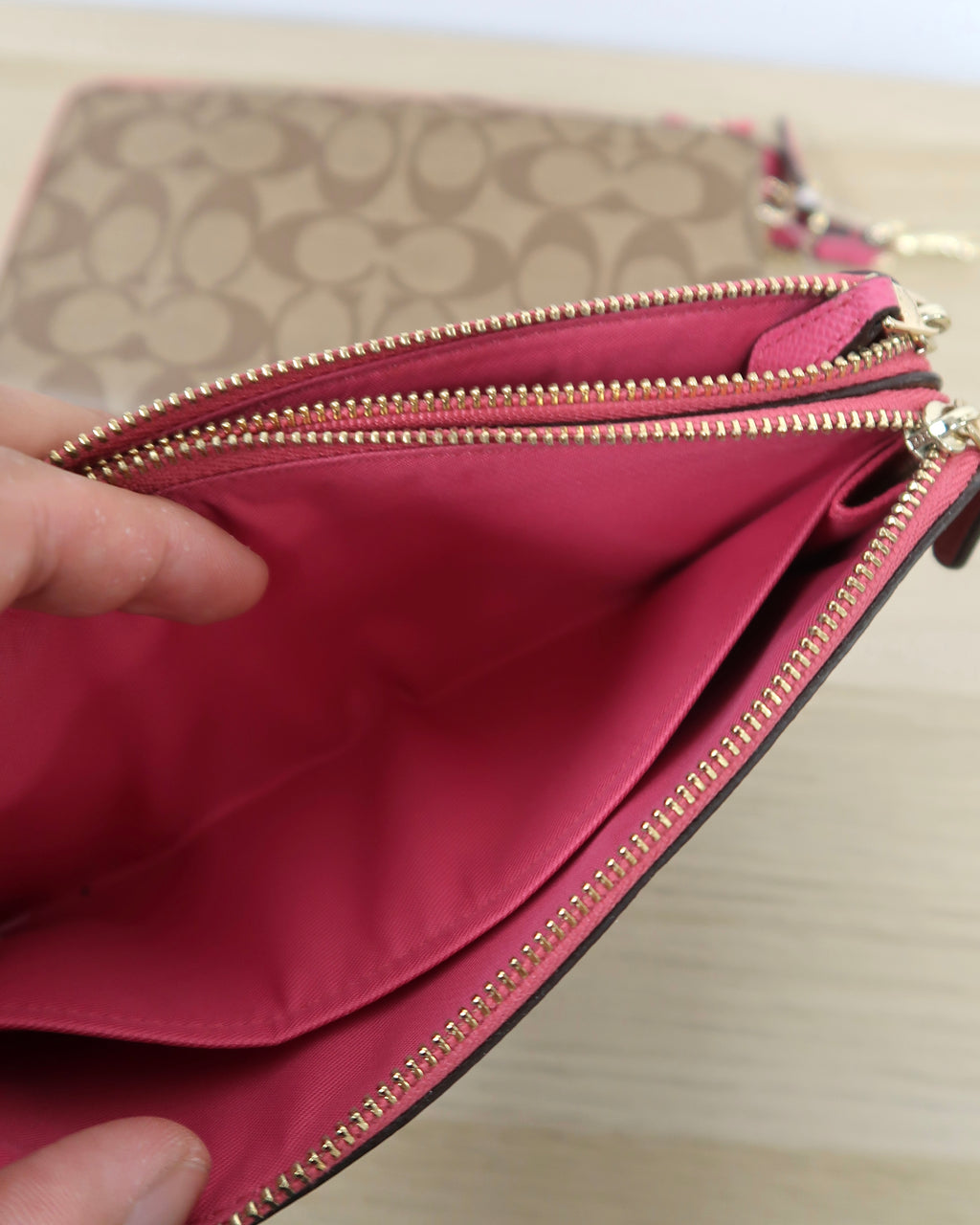 Coach Signature PVC Double Zip Wristlet Wallet