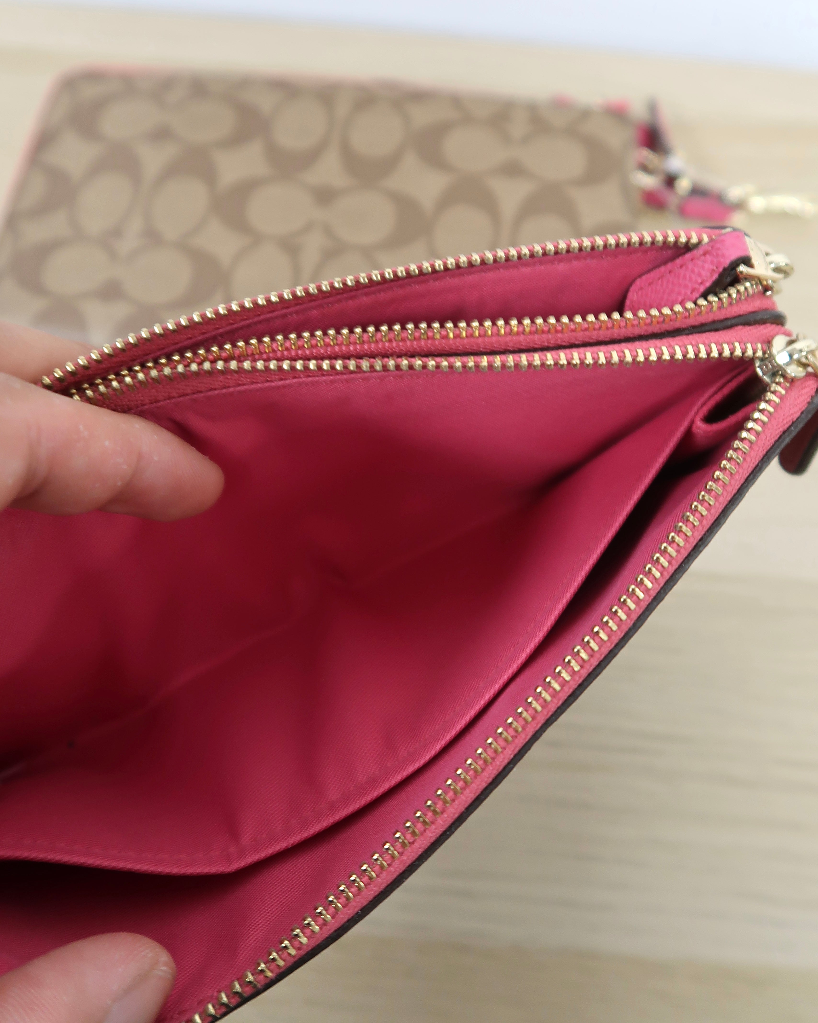 Coach Signature PVC Double Zip Wristlet Wallet