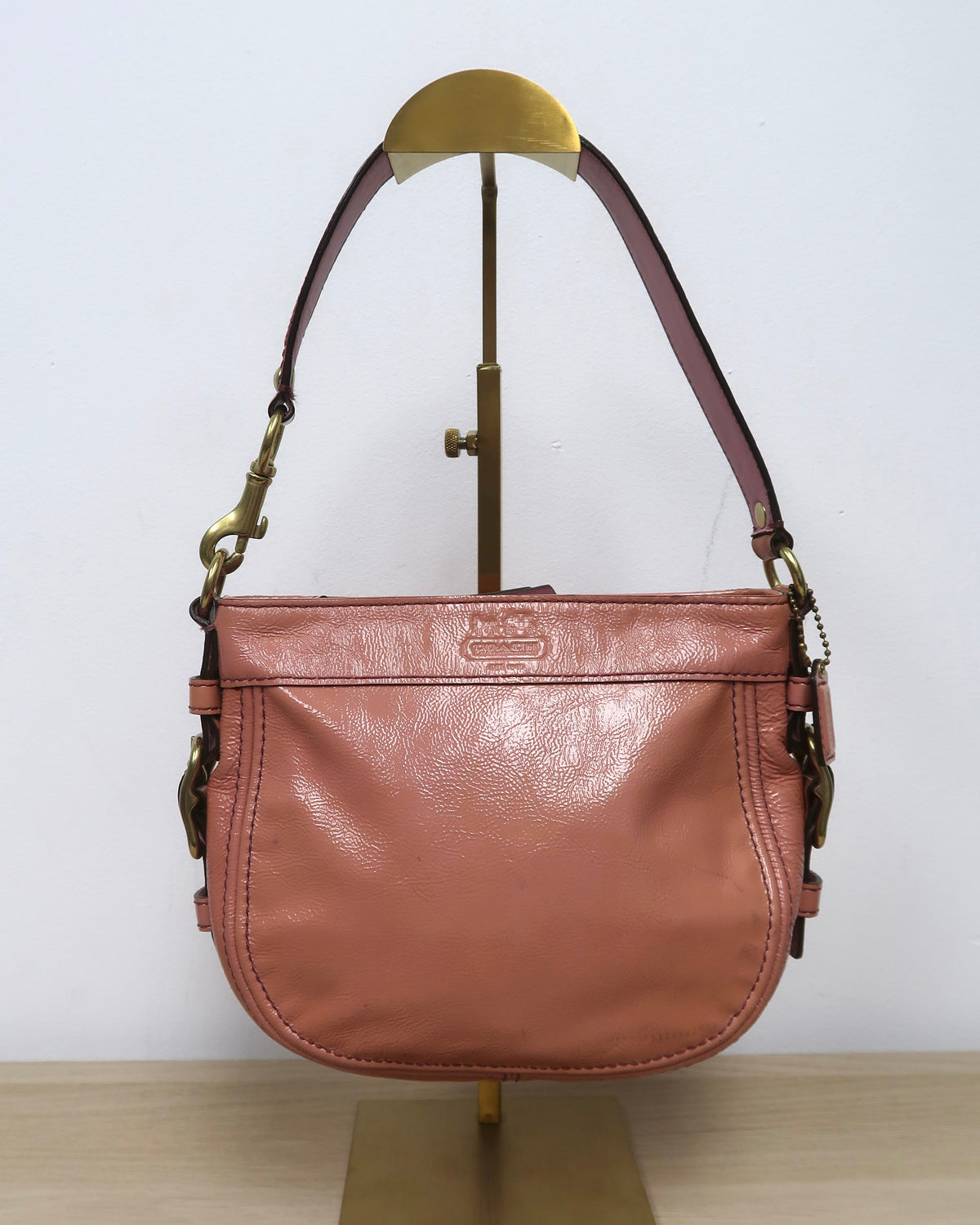 vintage pink leather Coach hobo shoulder bag