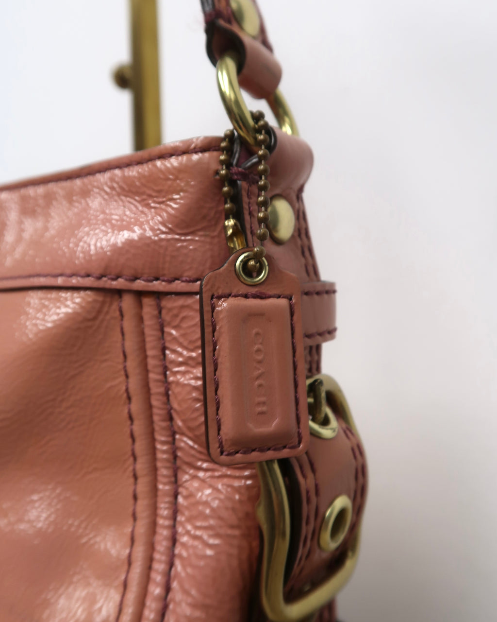 vintage pink leather Coach hobo shoulder bag