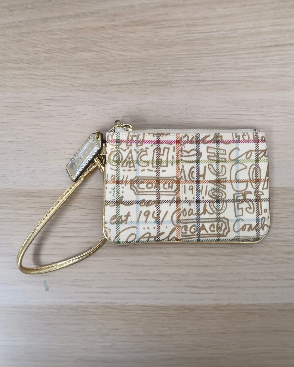 Coach Heritage Graffiti Tattersall Print Wristlet