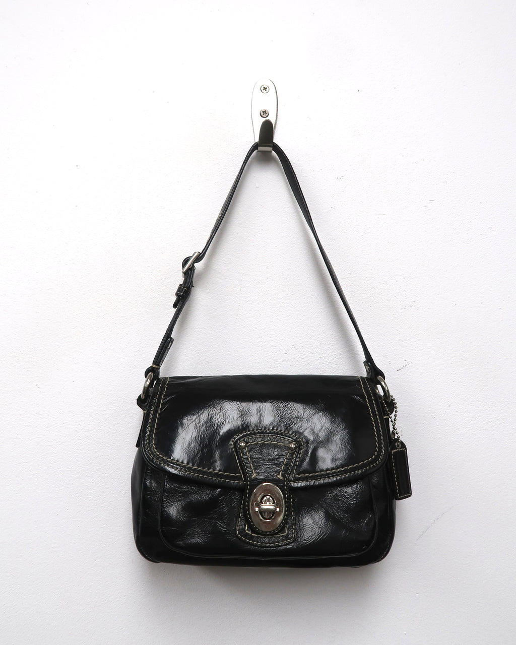 Vintage Coach black Patent Leather Flap Shoulder Bag