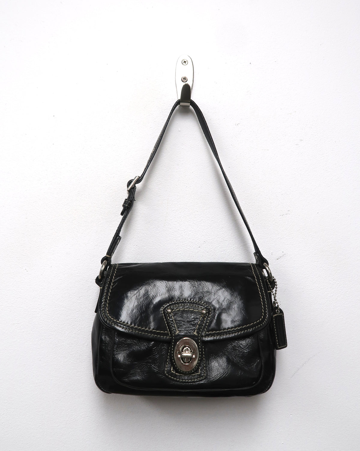 Vintage Coach black Patent Leather Flap Shoulder Bag