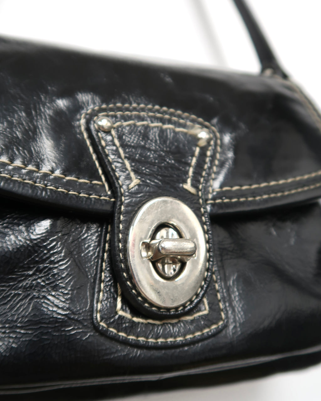 Vintage Coach black Patent Leather Flap Shoulder Bag