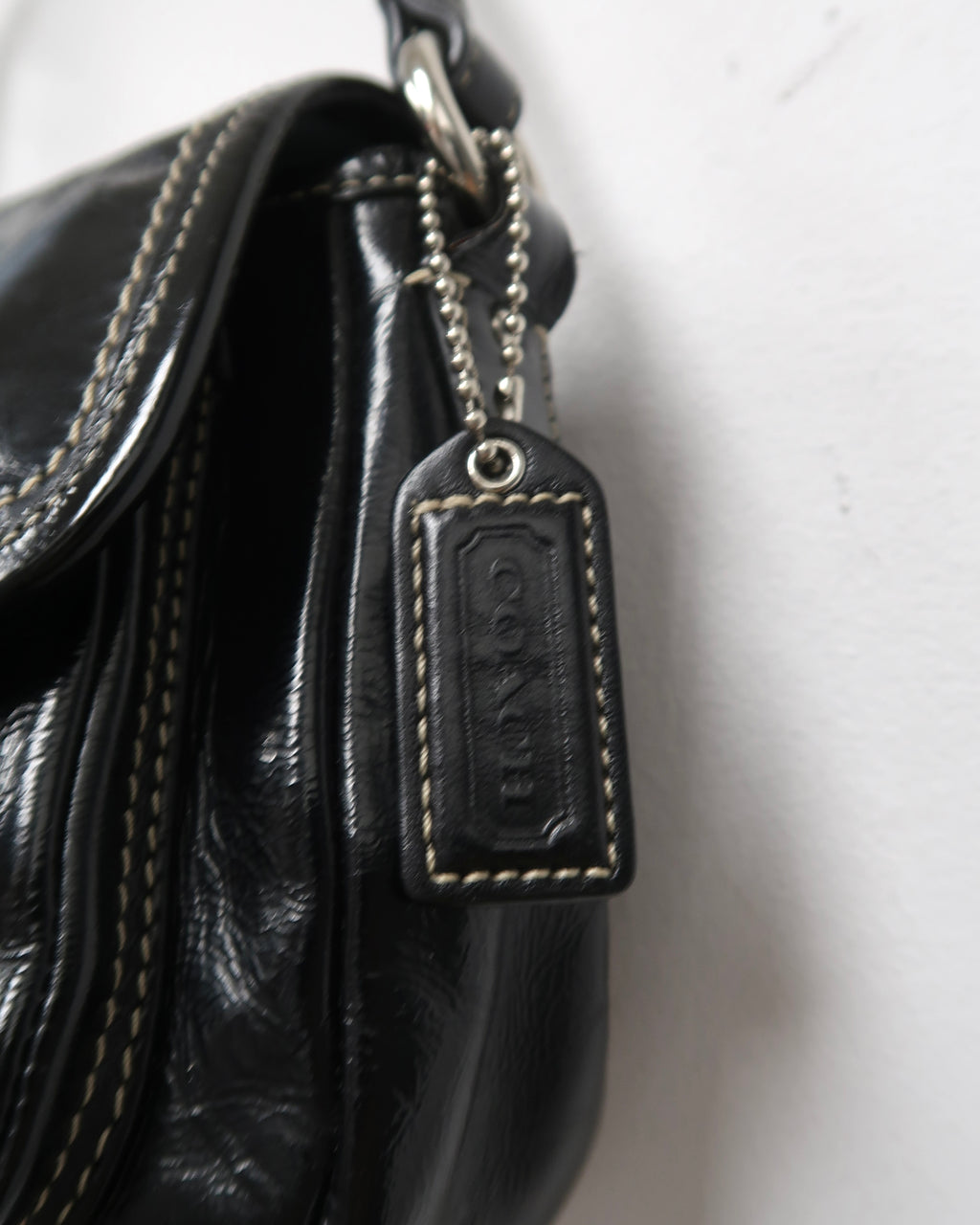 Vintage Coach black Patent Leather Flap Shoulder Bag