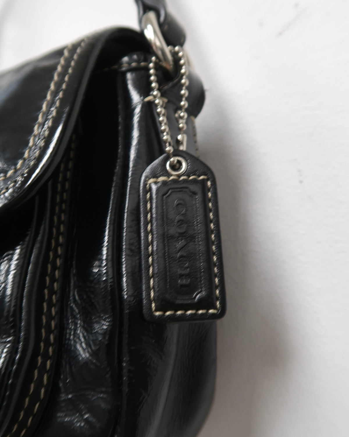 Vintage Coach black Patent Leather Flap Shoulder Bag