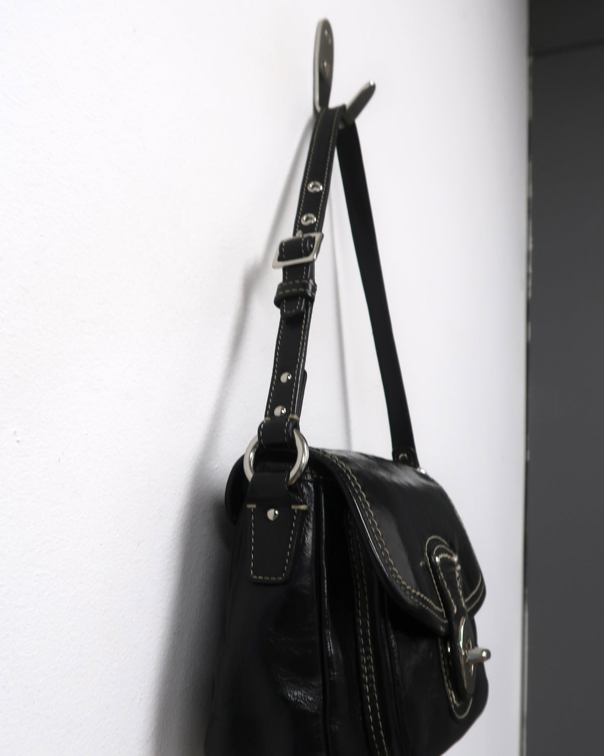 Vintage Coach black Patent Leather Flap Shoulder Bag